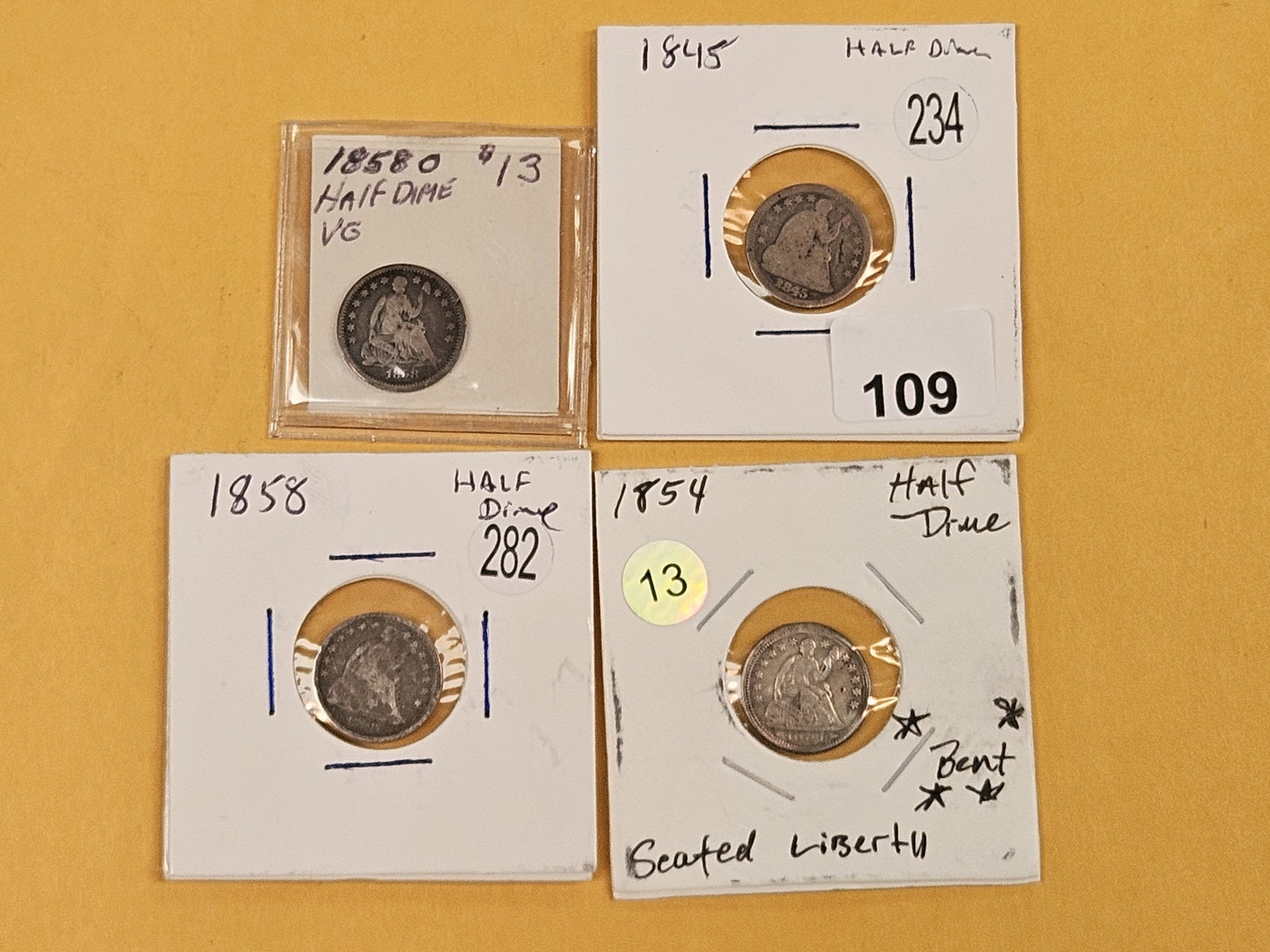 Four Seated Liberty silver Half-Dimes: Mixed