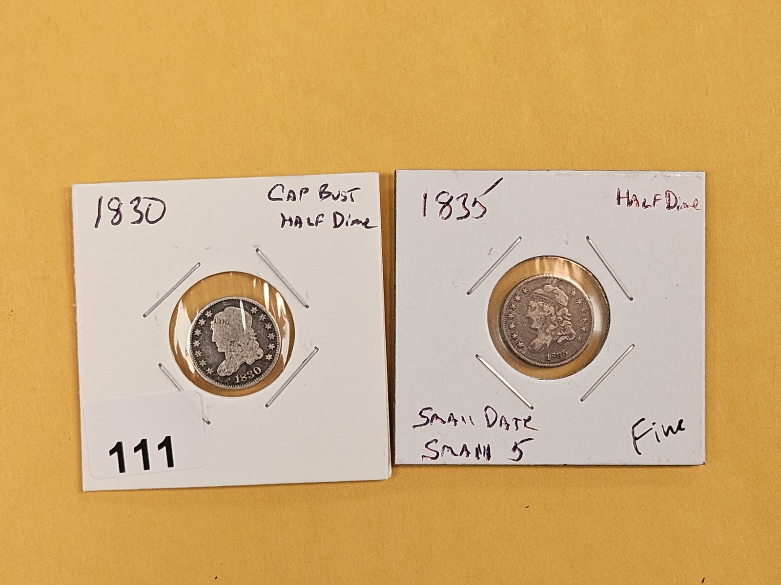 1830 and 1835 Capped Bust silver Half-Dimes: In Good plus and Fine