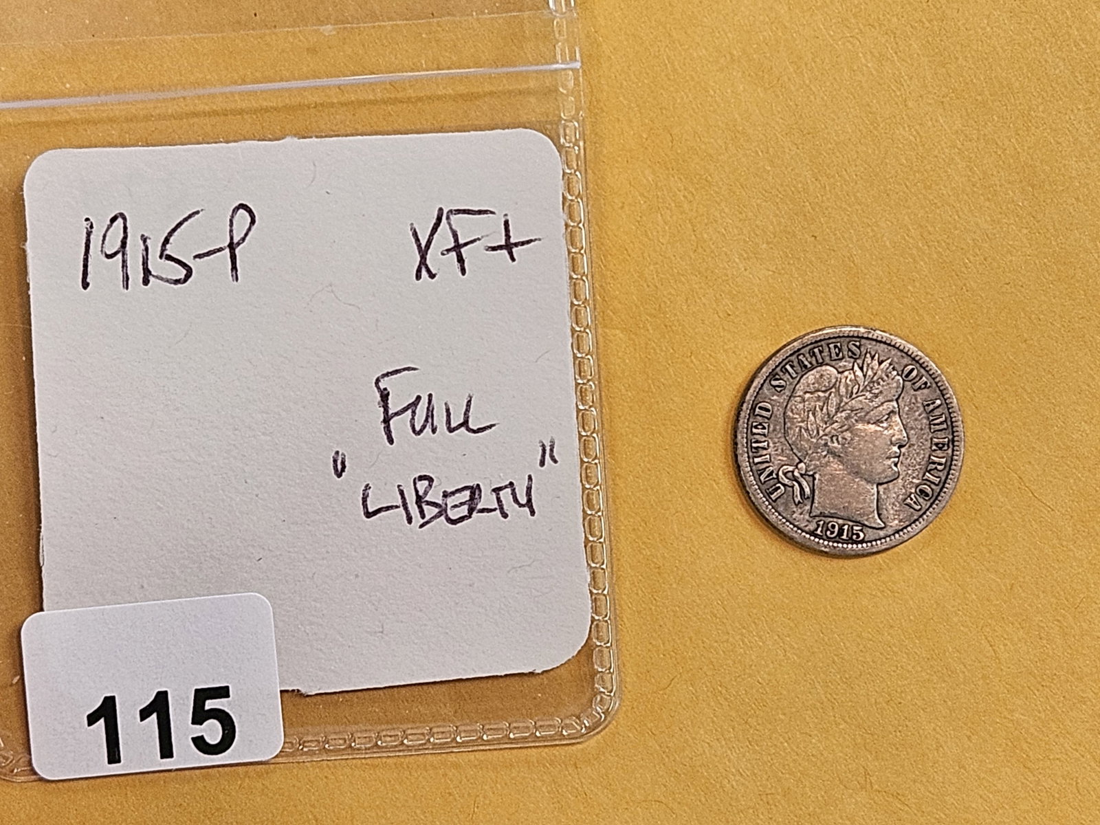 1915 Barber Dime in Extra Fine plus - 2