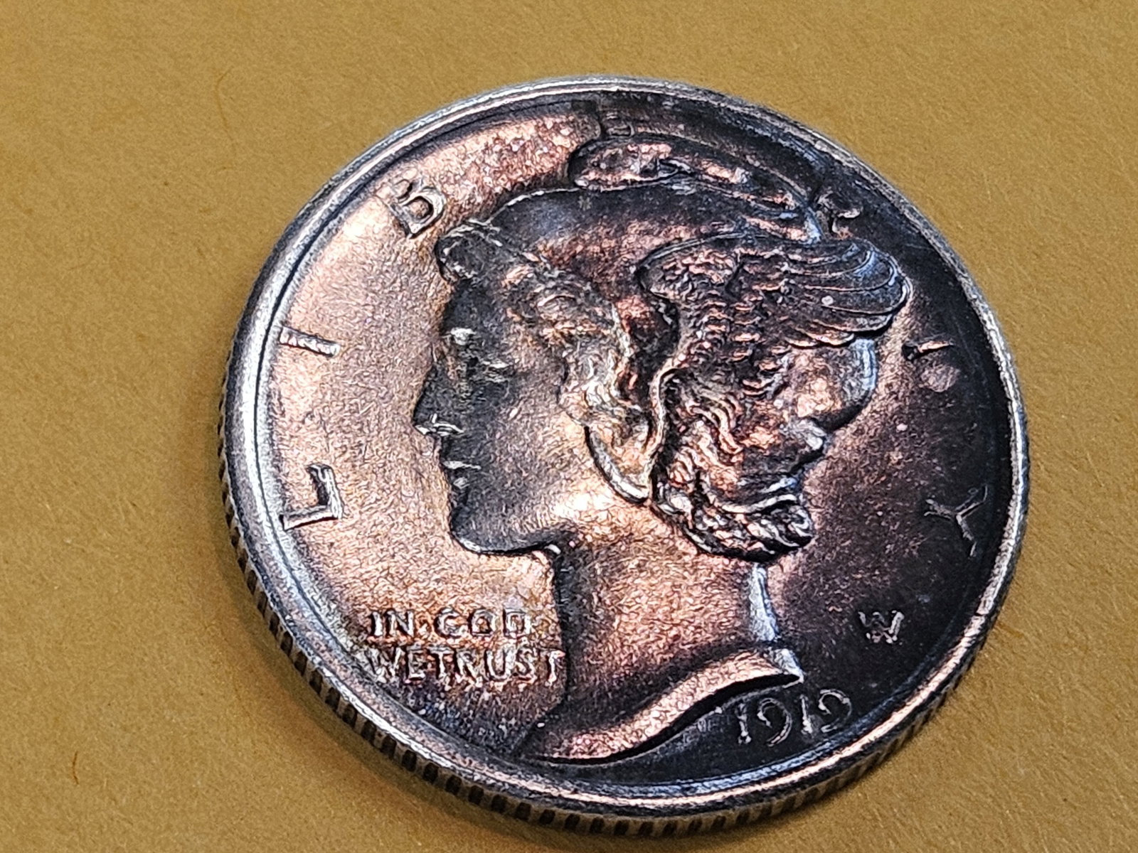 Bright Uncirculated 1919 Mercury Dime - 3