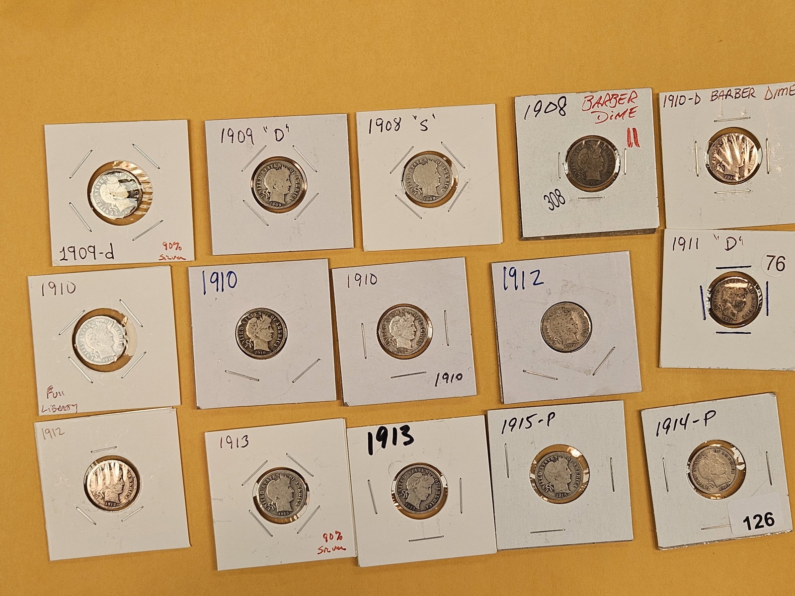 Fifteen mixed silver Barber Dimes - 2