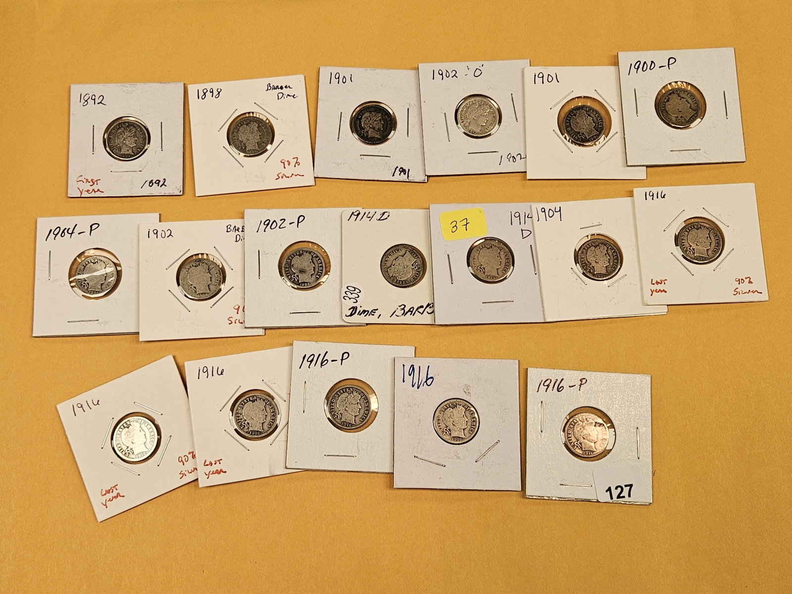 Eighteen mixed silver Barber Dimes - 2