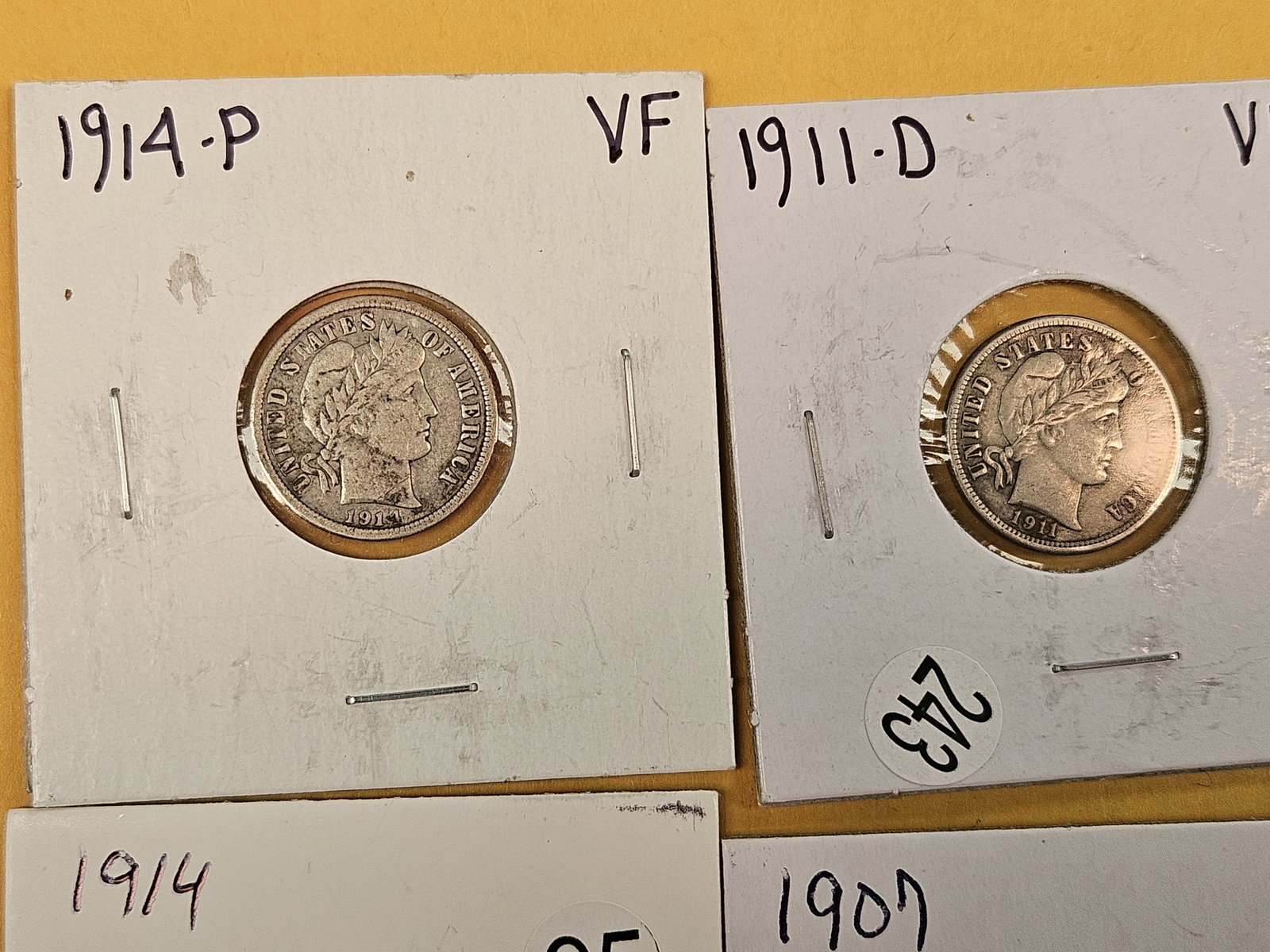 Seven mixed, little better Barber Dimes - 2