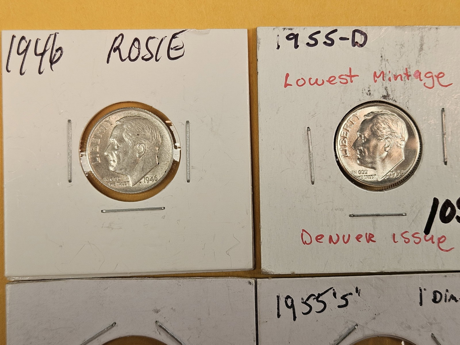Six, mixed, Brilliant AU and Uncirculated Silver Roosevelt Dimes - 2