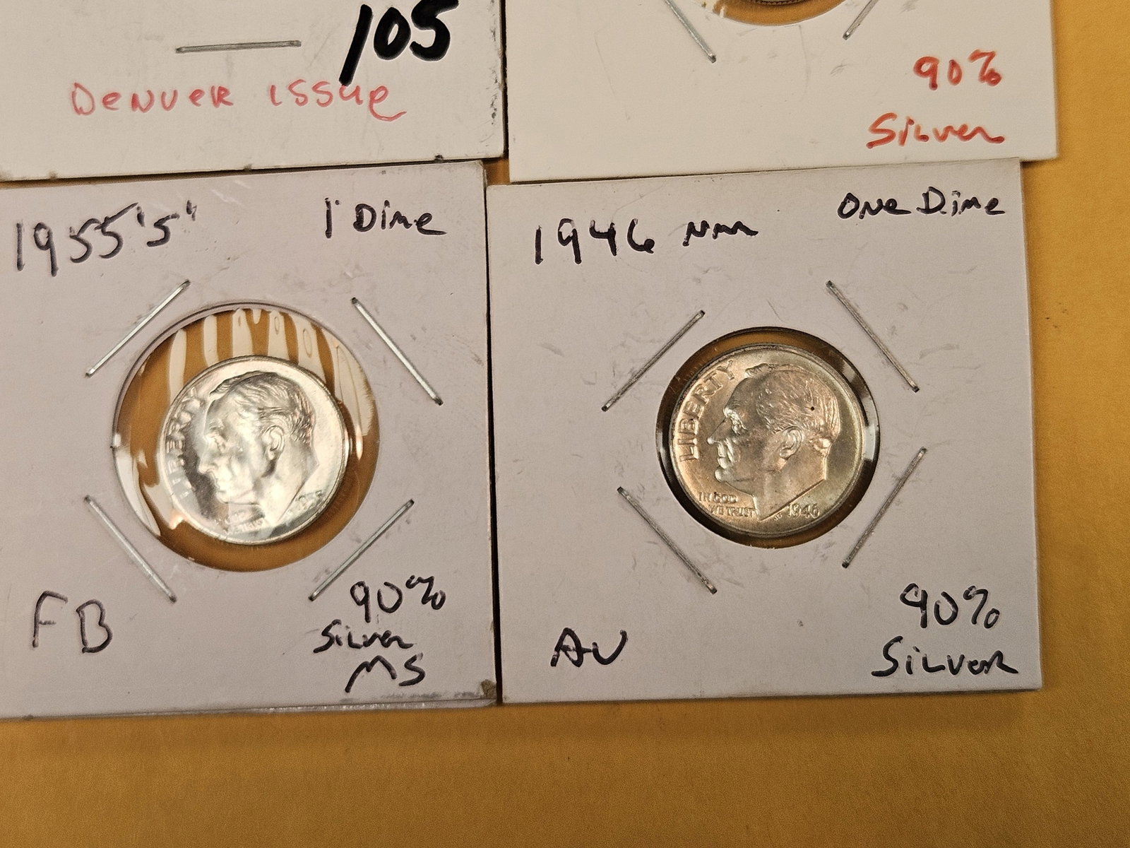 Six, mixed, Brilliant AU and Uncirculated Silver Roosevelt Dimes - 5