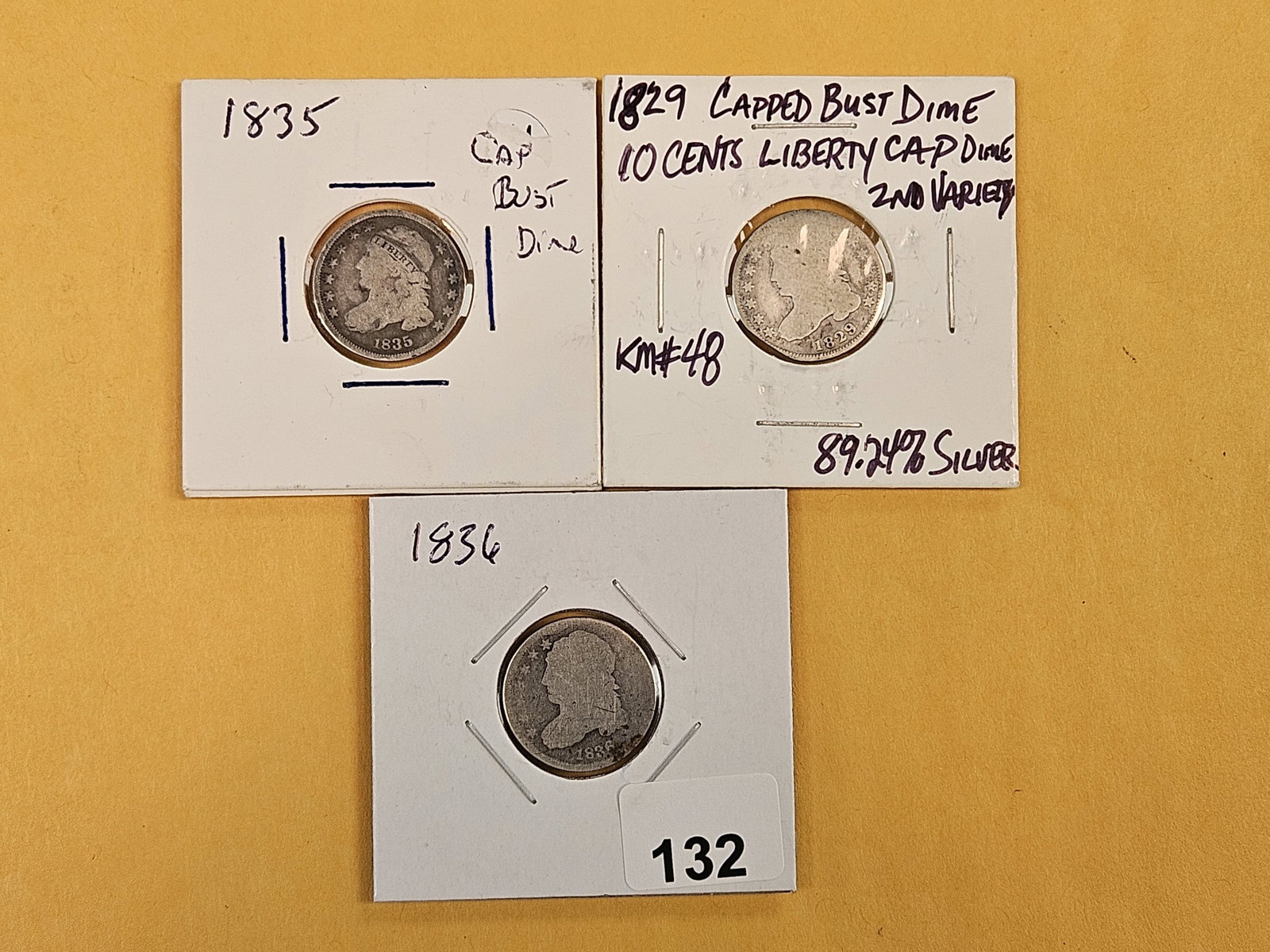 Three mixed Silver Capped Bust Dimes - 2
