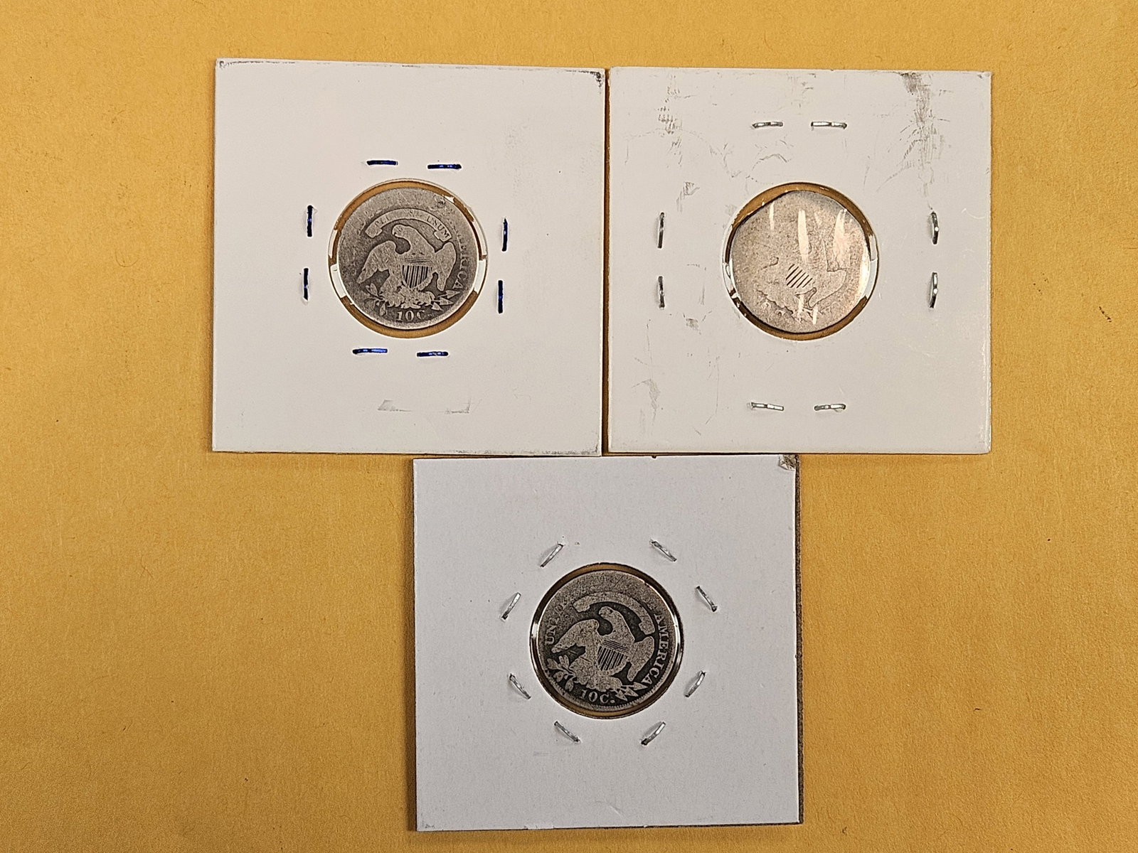 Three mixed Silver Capped Bust Dimes - 3
