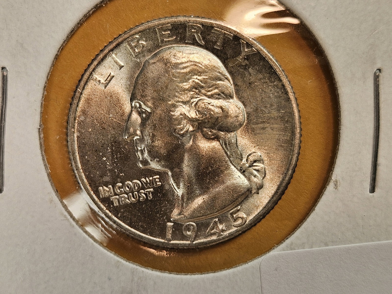 Choice Brilliant Uncirculated plus 1945 Washington Quarter: Nice patina