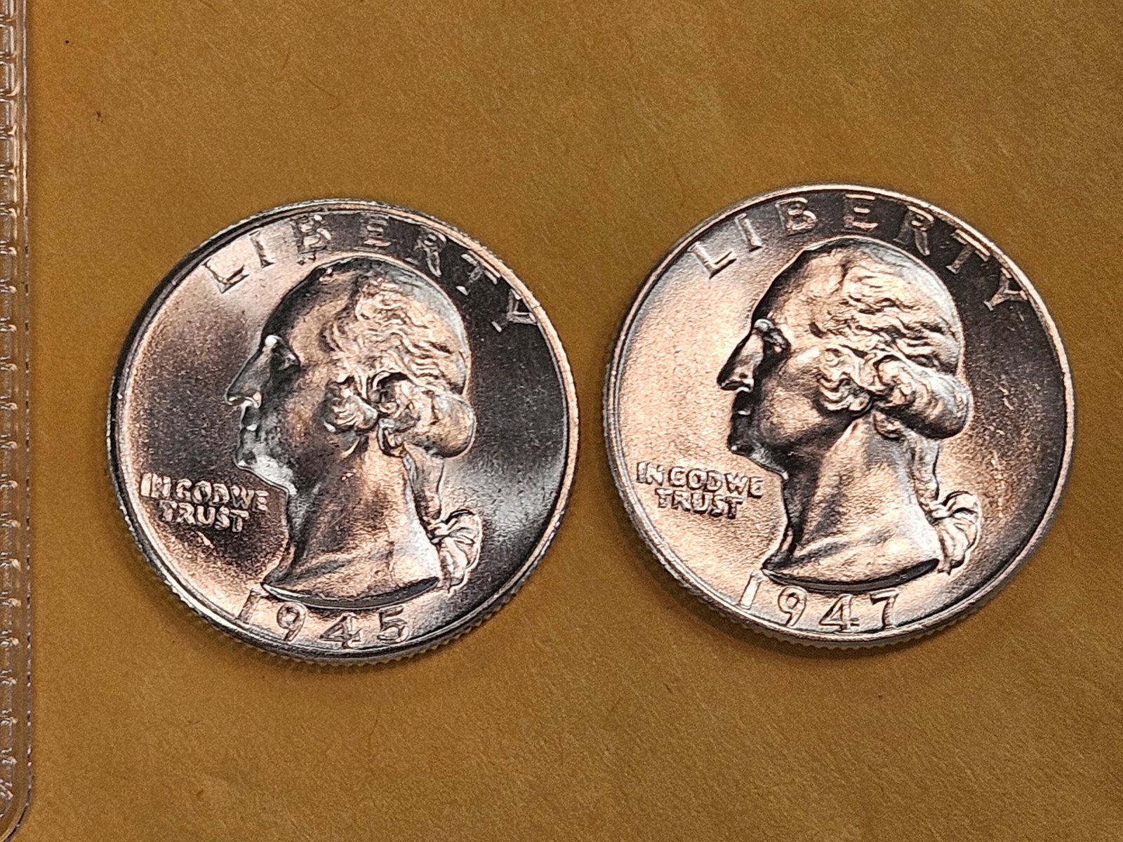 Two Very Choice Brilliant Uncirculated Washington Quarters: 1945-D and 1947