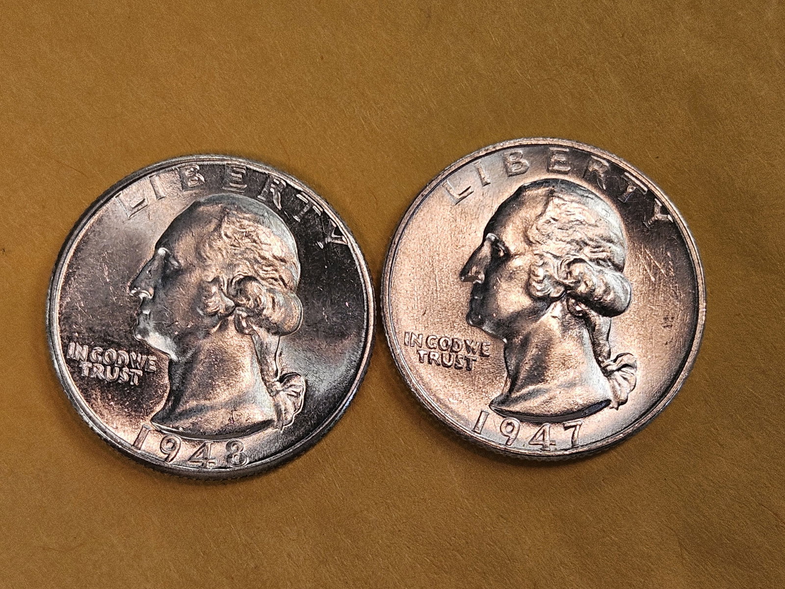 Two Very Choice Brilliant Uncirculated Washington Quarters: 1947-S and 1948-D