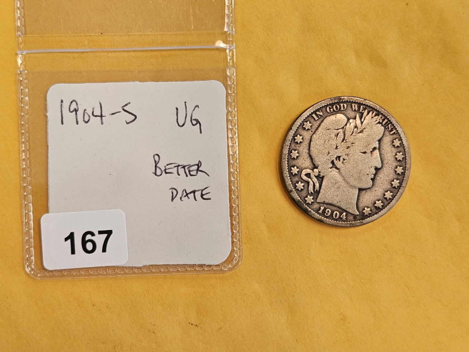 Better Date 1904-S Barber silver Half Dollar - 2
