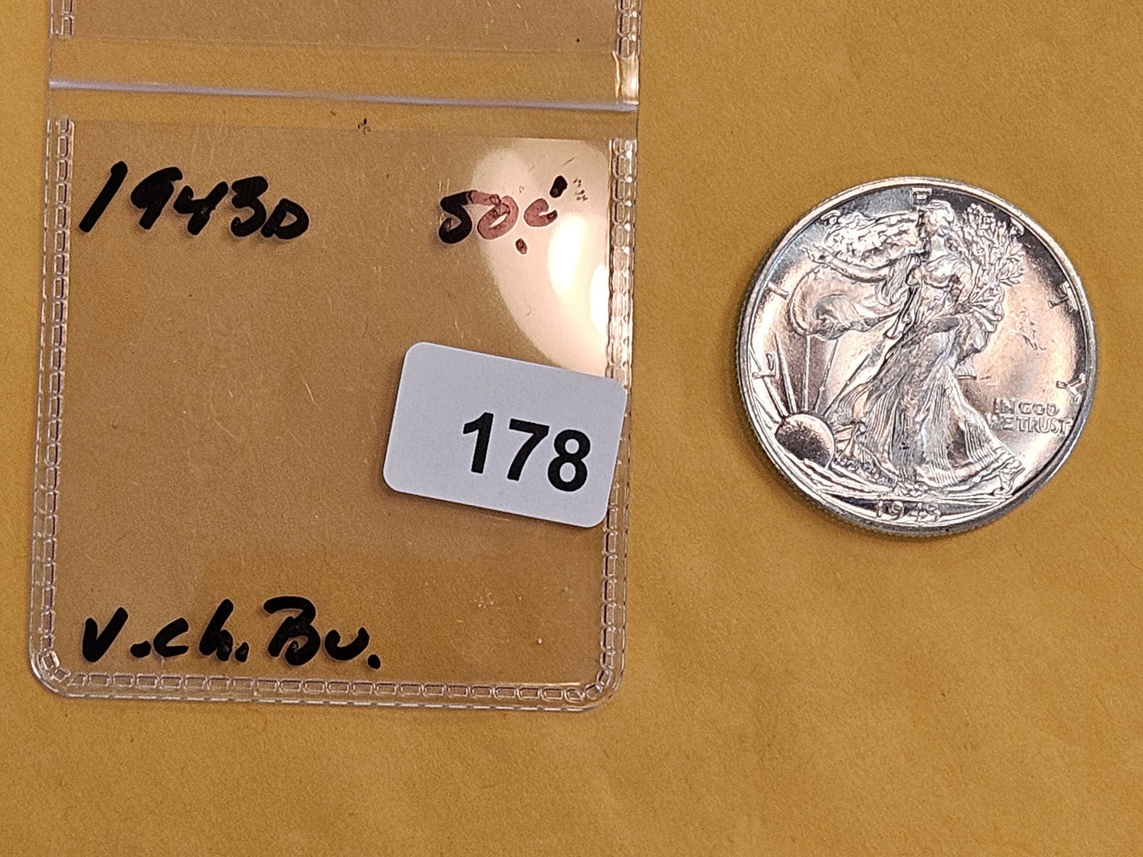 Very Choice Brilliant Uncirculated plus 1943-D Walking Liberty half Dollar - 2