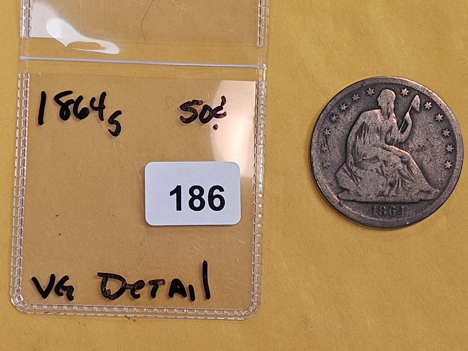 Better Date 1864-S Seated Liberty Silver Half Dollar in Very Good - details - 2