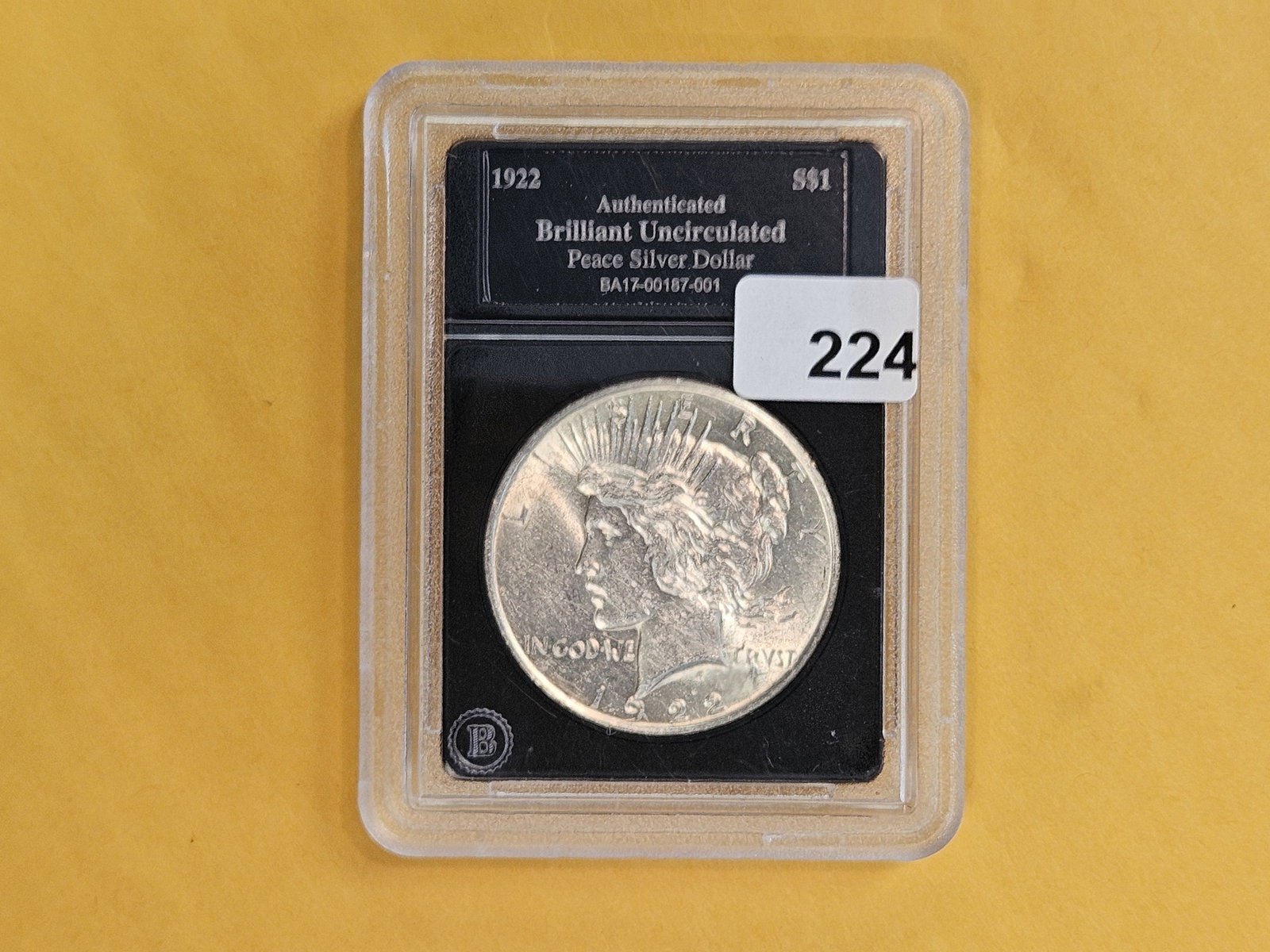 Choice Brilliant Uncirculated plus 1922 Peace silver Dollar - 2