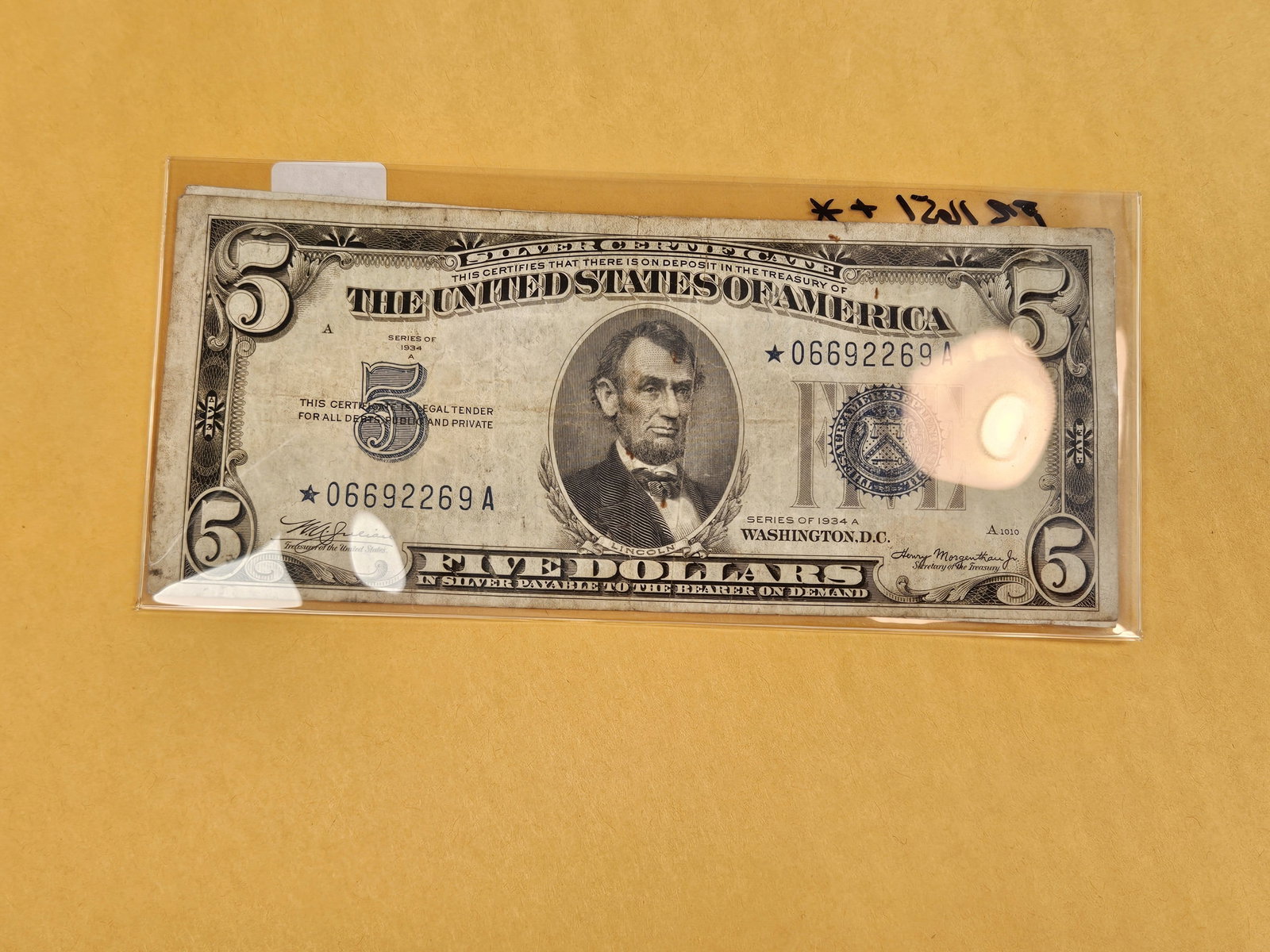 Two Series of 1934-A Five Dollar Silver Certificate STAR Replacement notes - 2