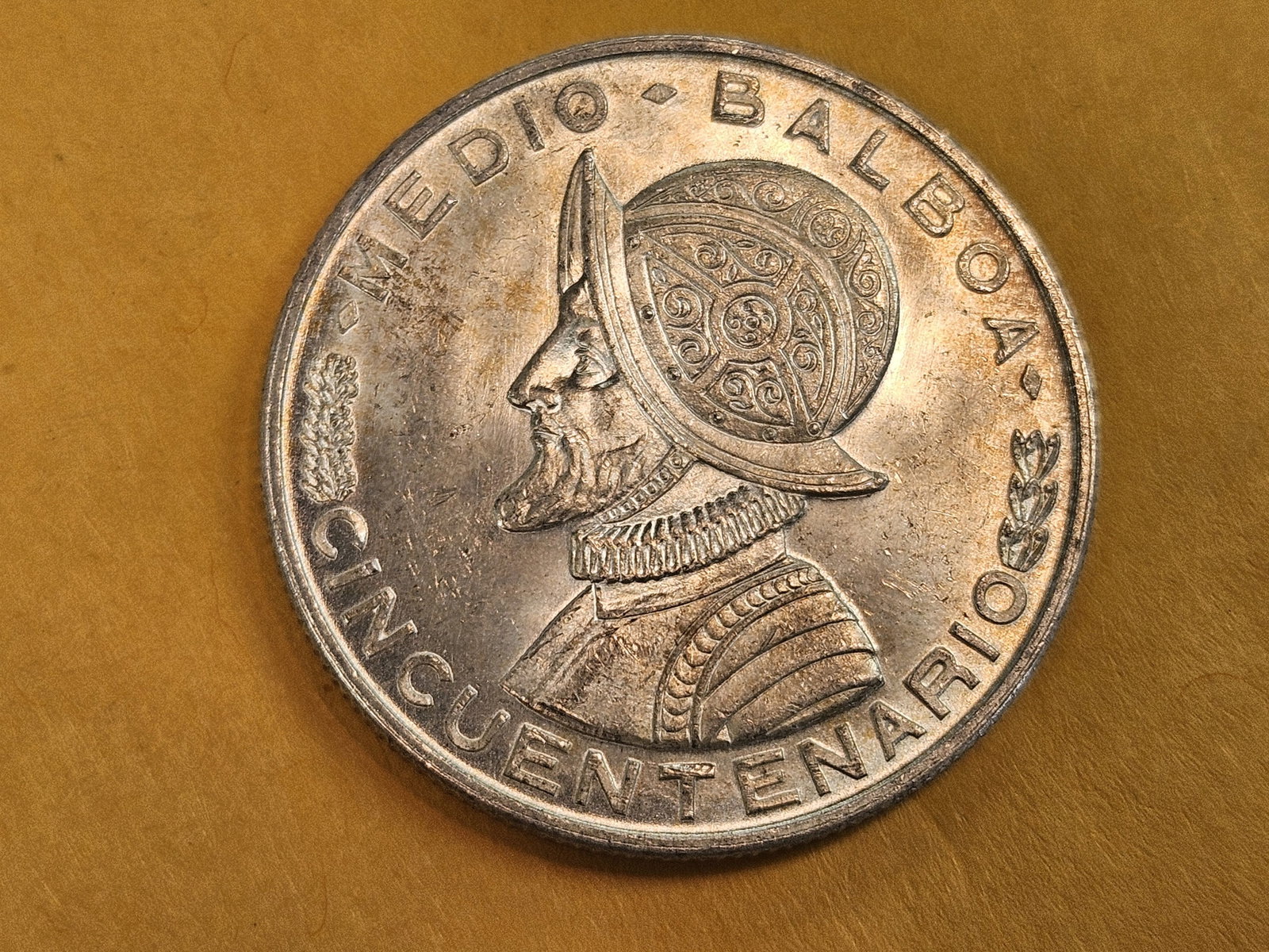 Choice Brilliant Uncirculated 1953 Panama silver half-balboa: Frosty