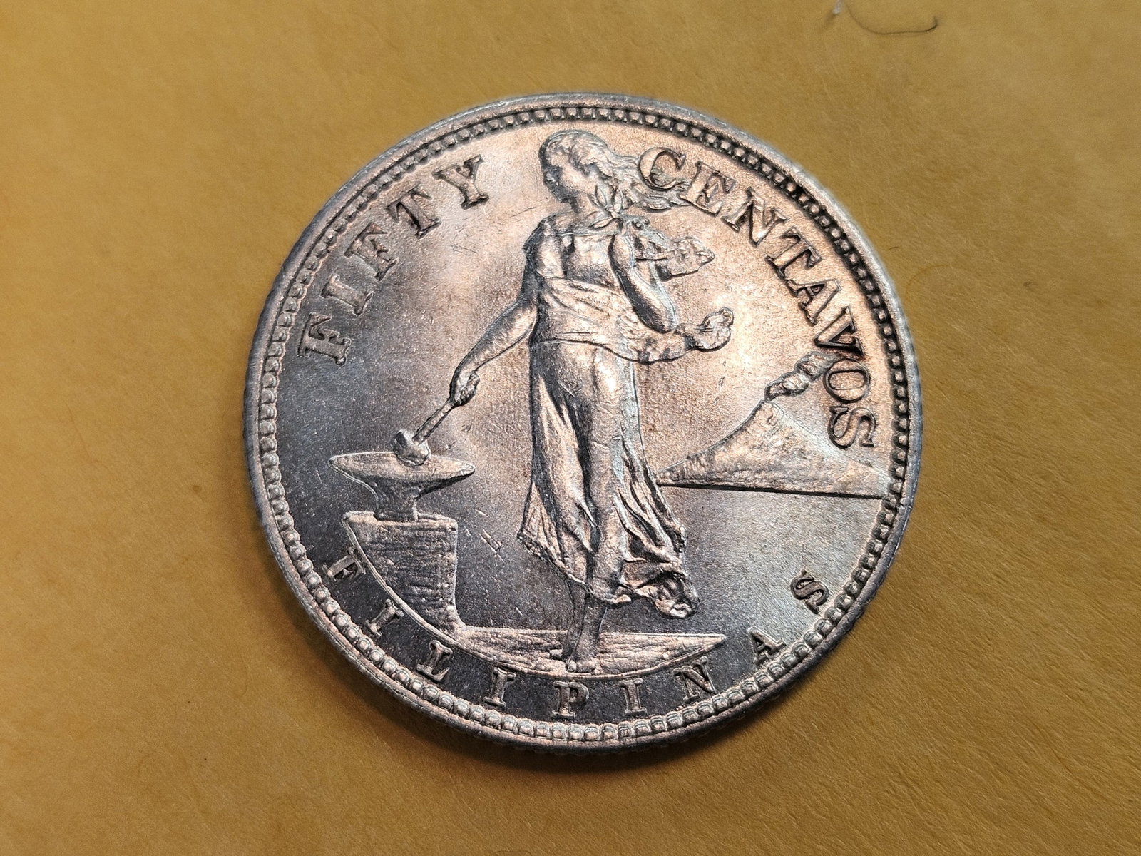 GEM Brilliant Uncirculated 1944-S Philippines silver 50 centavos: Light toning
