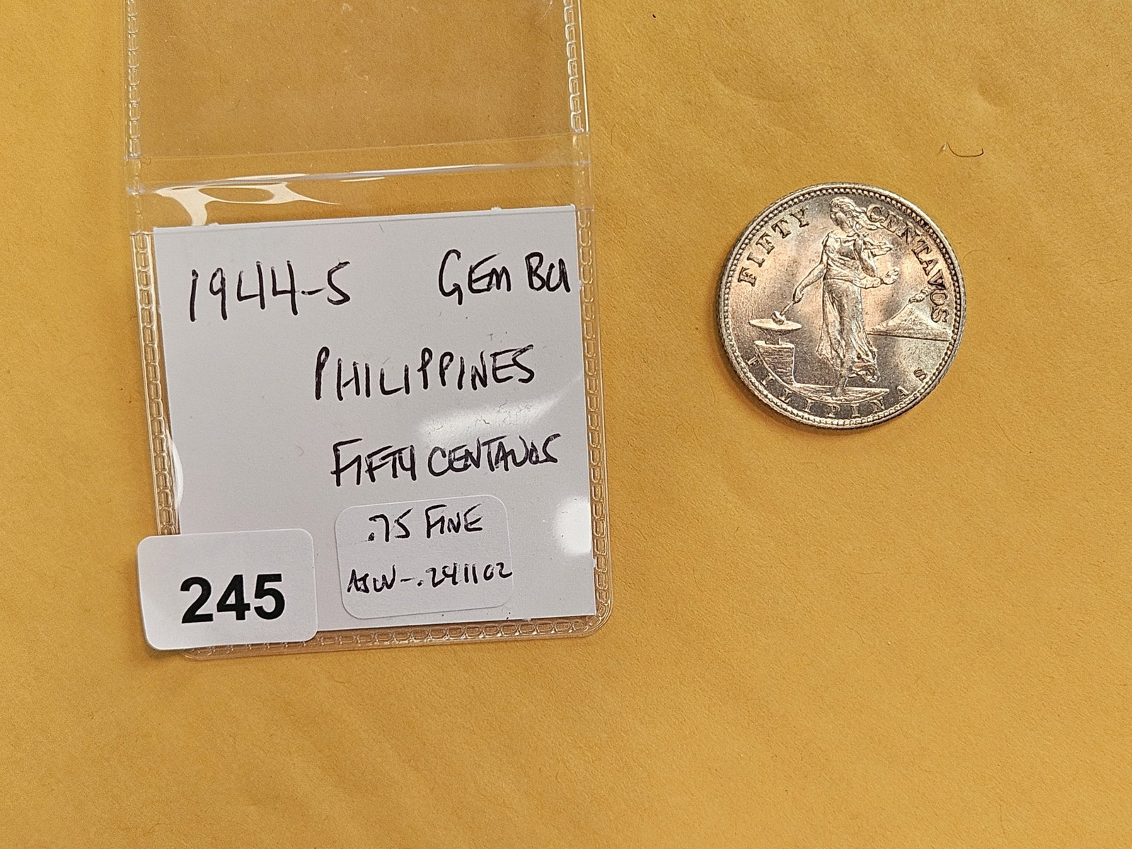 GEM Brilliant Uncirculated 1944-S Philippines silver 50 centavos - 2