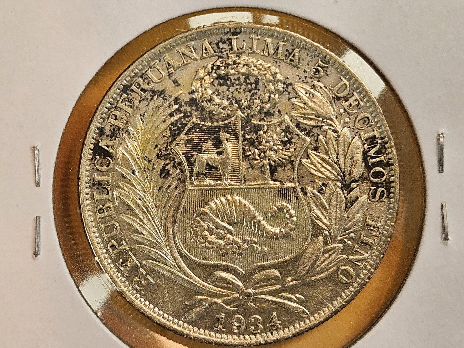 Bright About Uncirculated plus 1934 Peru silver one sol - 4