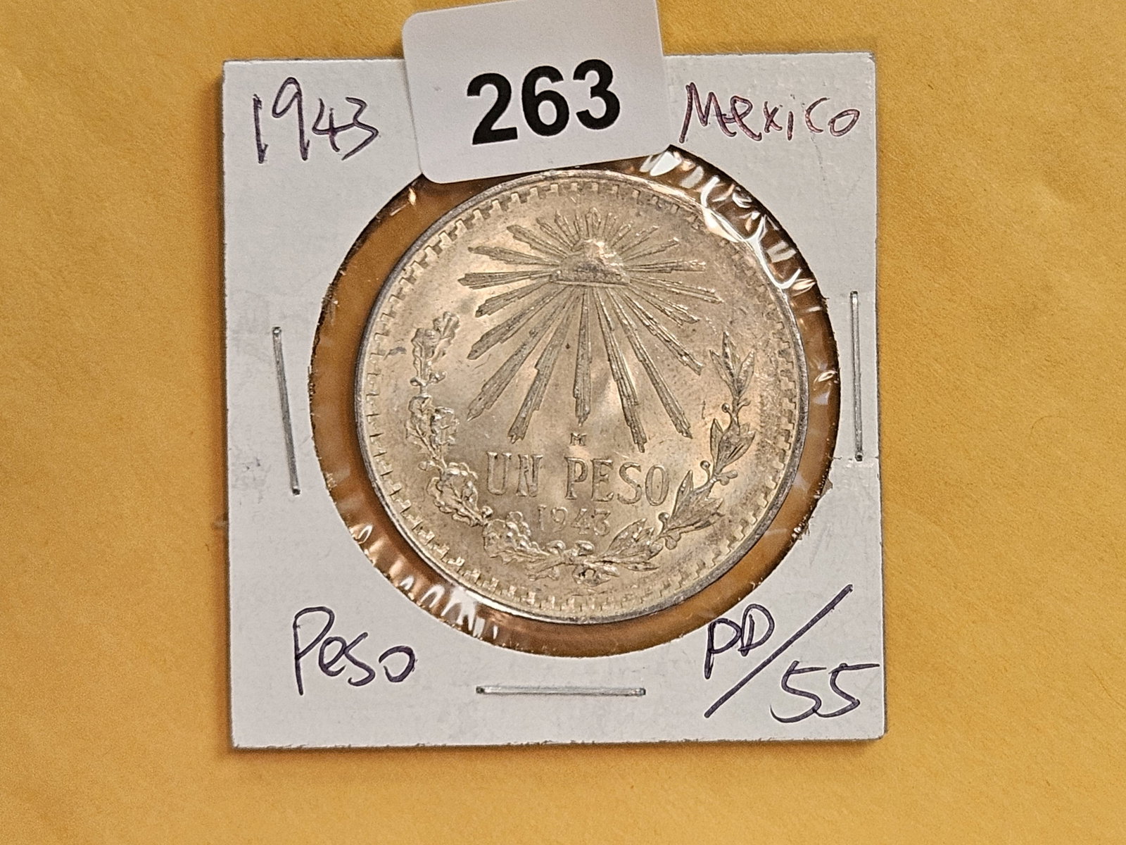 Choice brilliant Uncirculated 1943 Mexico silver peso - 2