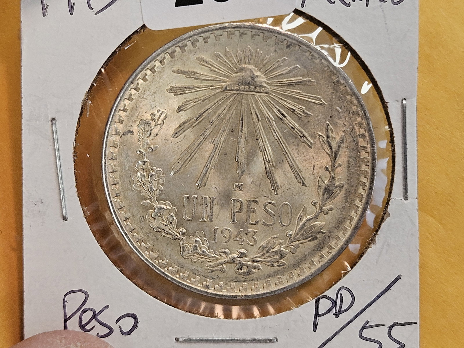 Choice brilliant Uncirculated 1943 Mexico silver peso - 3