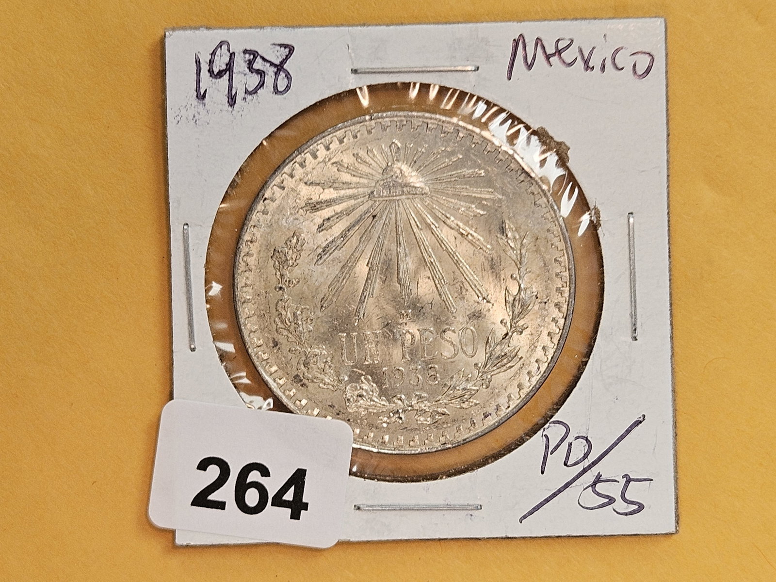 Brilliant Uncirculated plus 1938 Mexico silver peso - 2