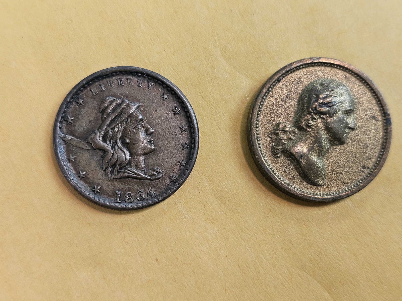 Civil War Token and Washington-Lincoln token: 1864 CWT