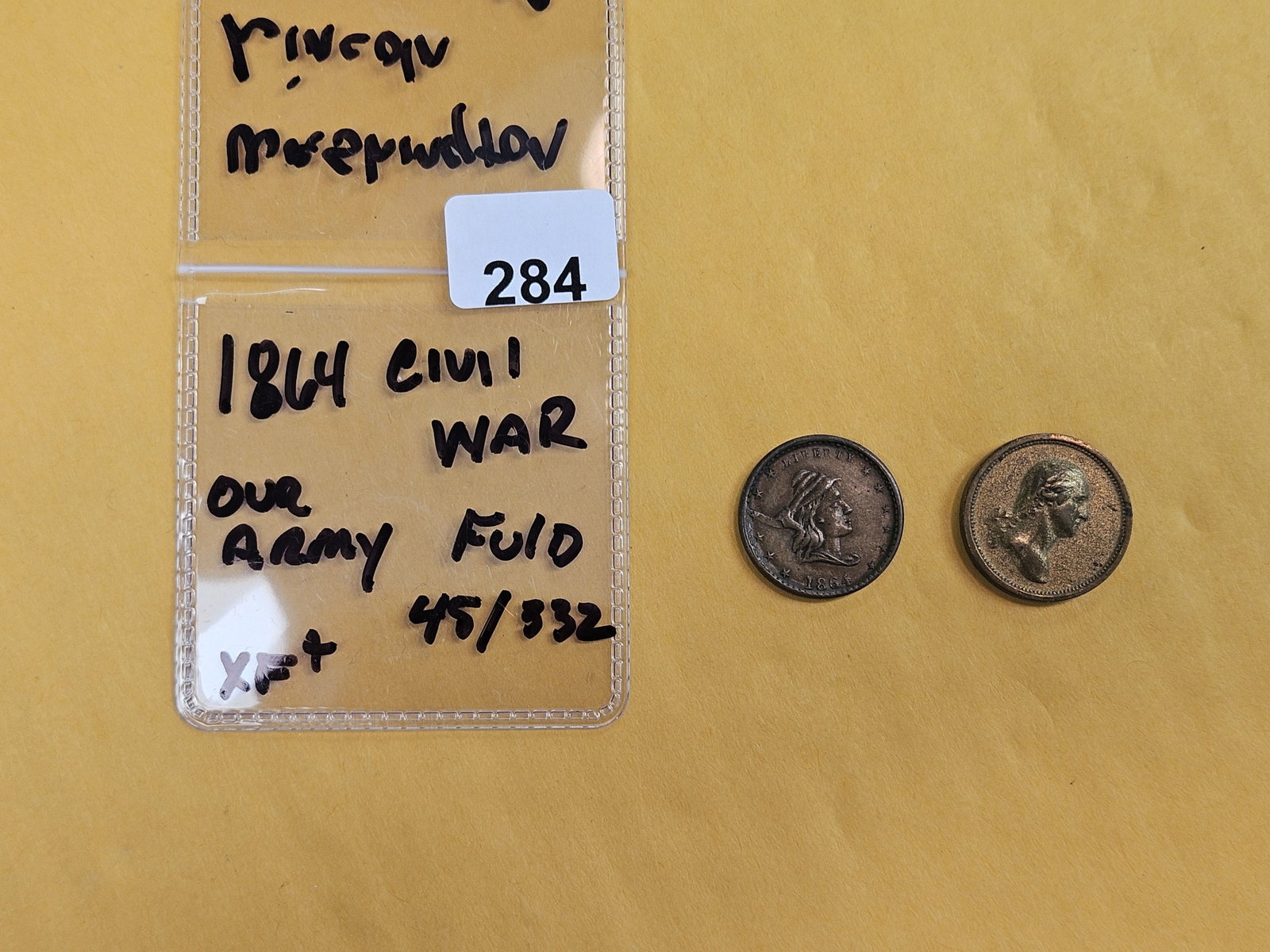 Civil War Token and Washington-Lincoln token - 2