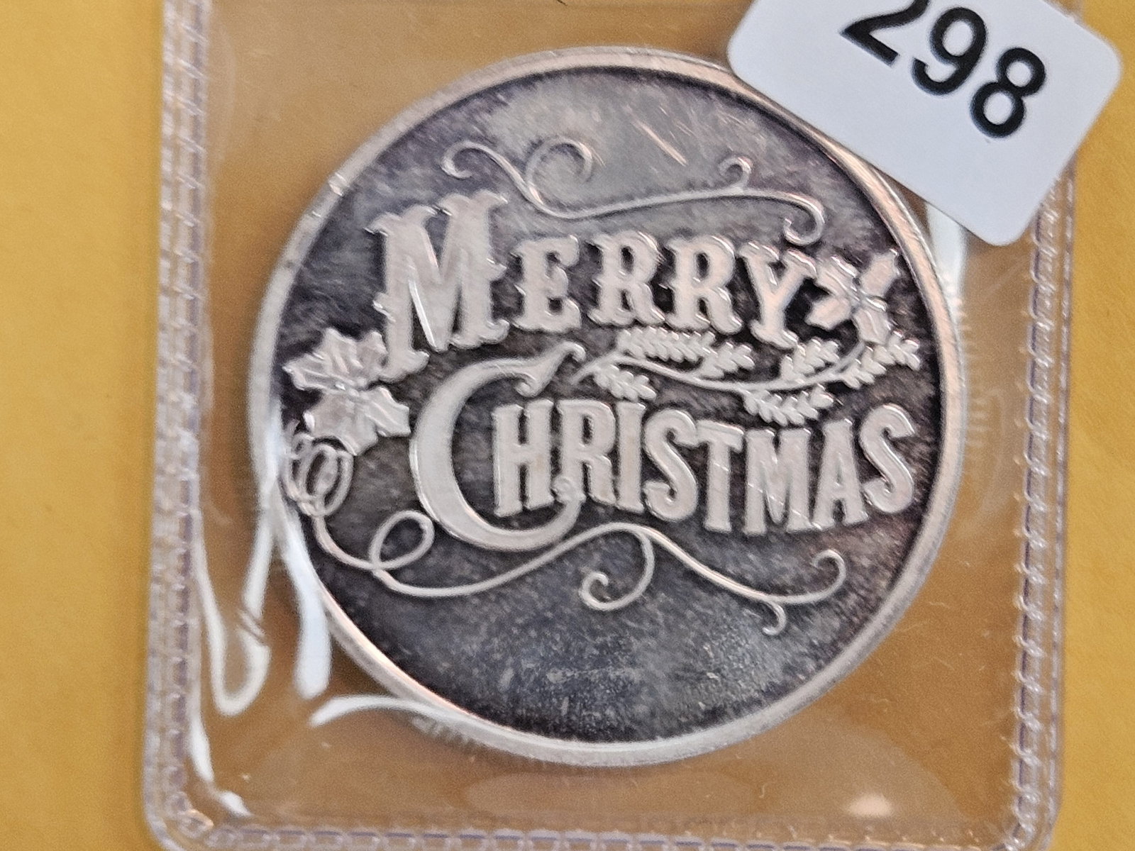 One Troy ounce .999 fine silver proof art round: Merry Christmas