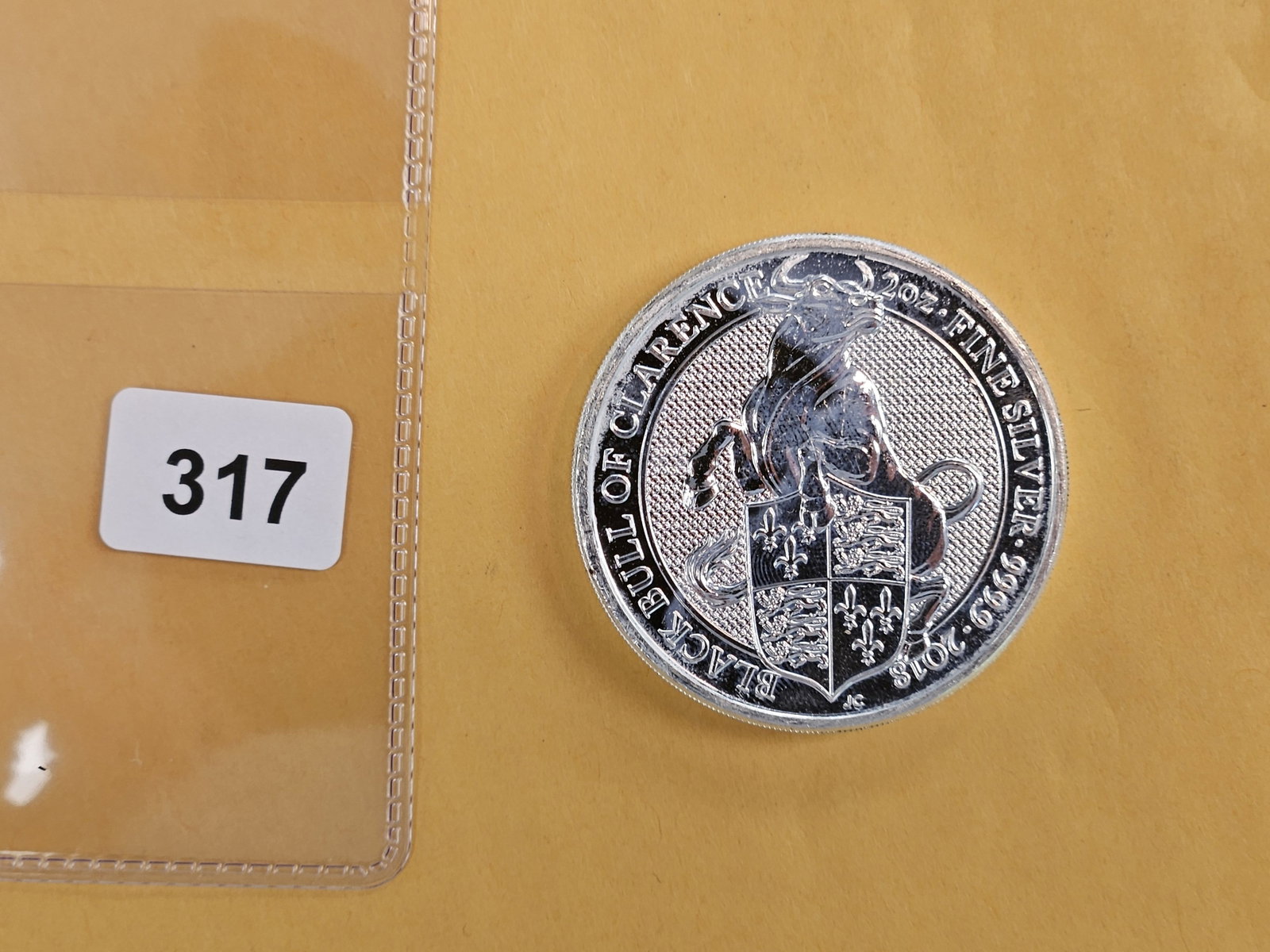 TWO Troy ounce .999 fine silver art round: Great Britain Five pound coin