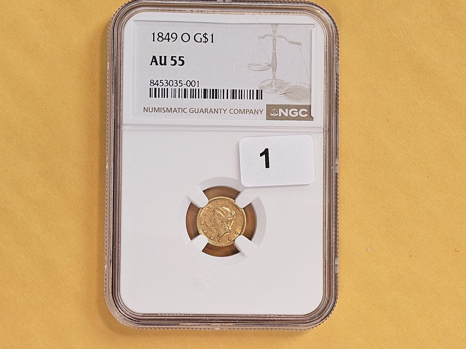 GOLD! NGC 1849-O Gold Dollar in Bright About Uncirculated - 55 - 2