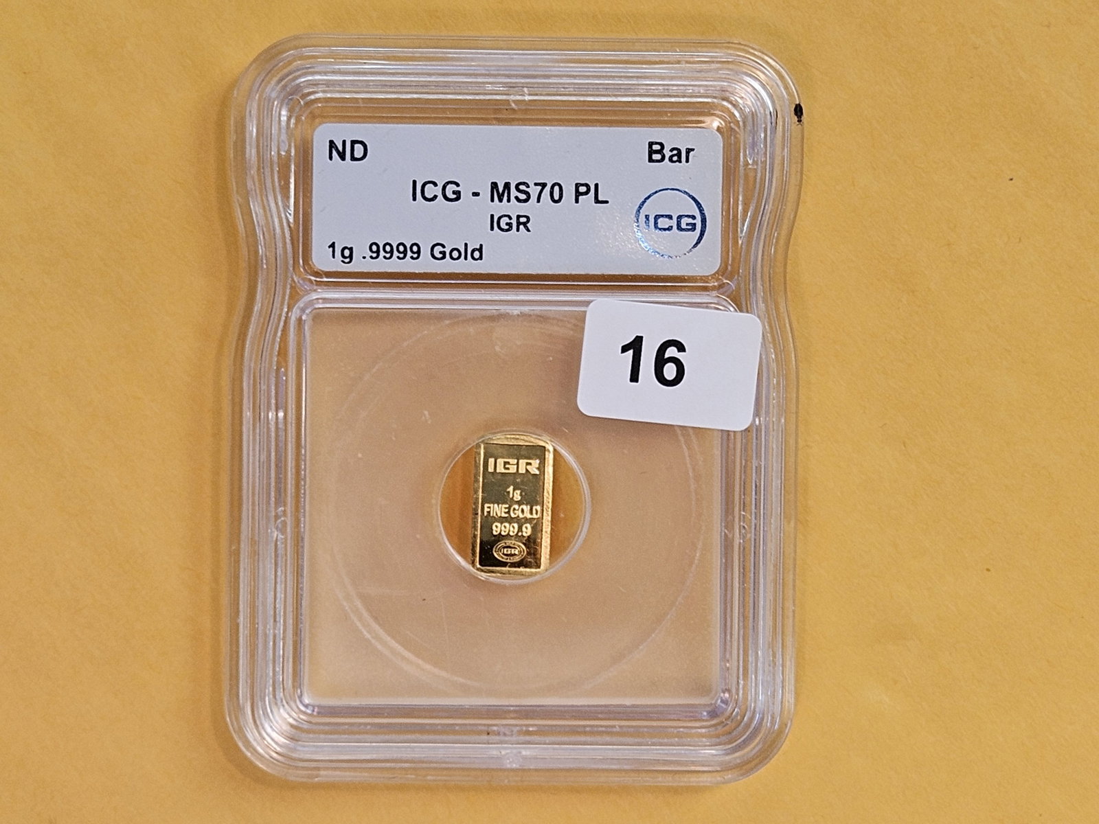 GOLD! ICG-graded IGR One Gram .9999 fine gold bar - 2