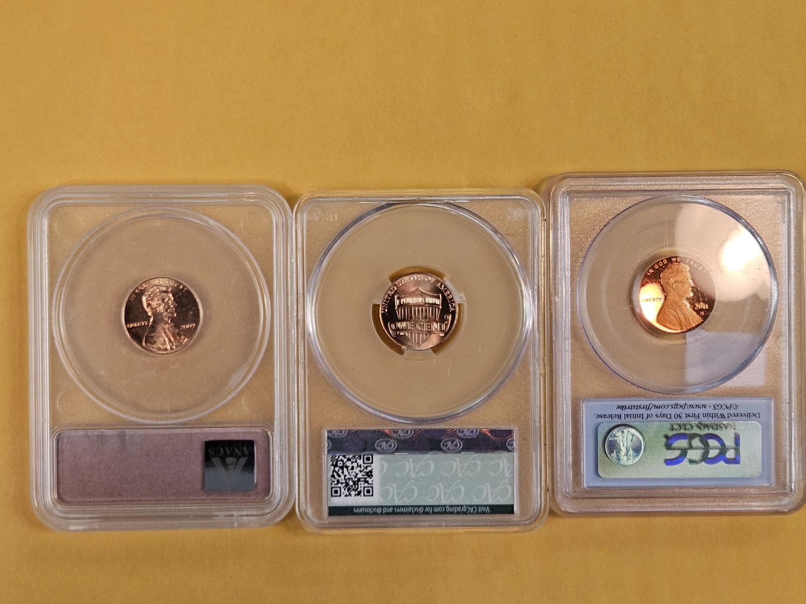 Three Bright Red, Graded, Lincoln Cents - 2