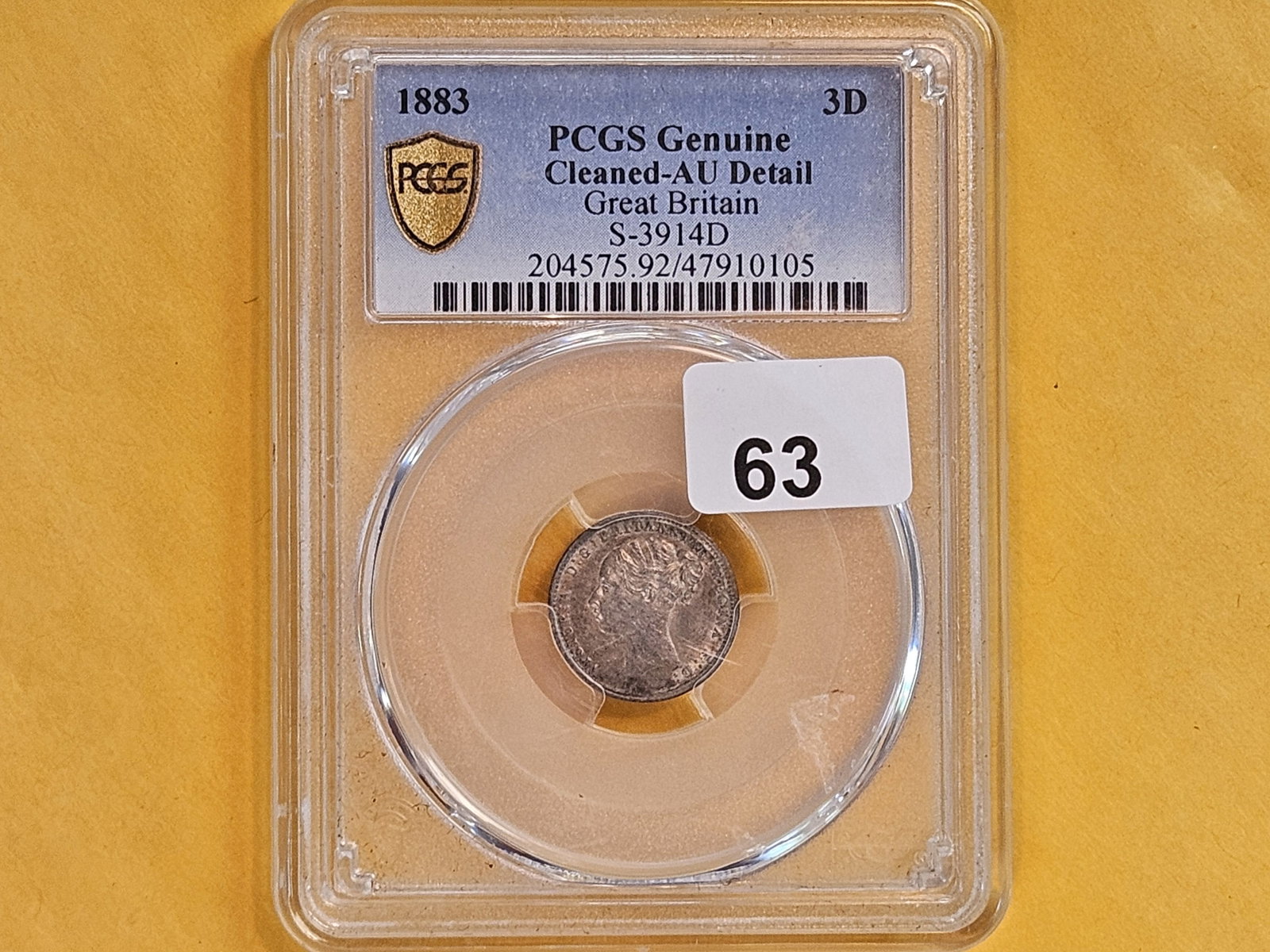 PCGS 1883 Great Britain silver 3 pence in Brilliant About Uncirculated - details - 2