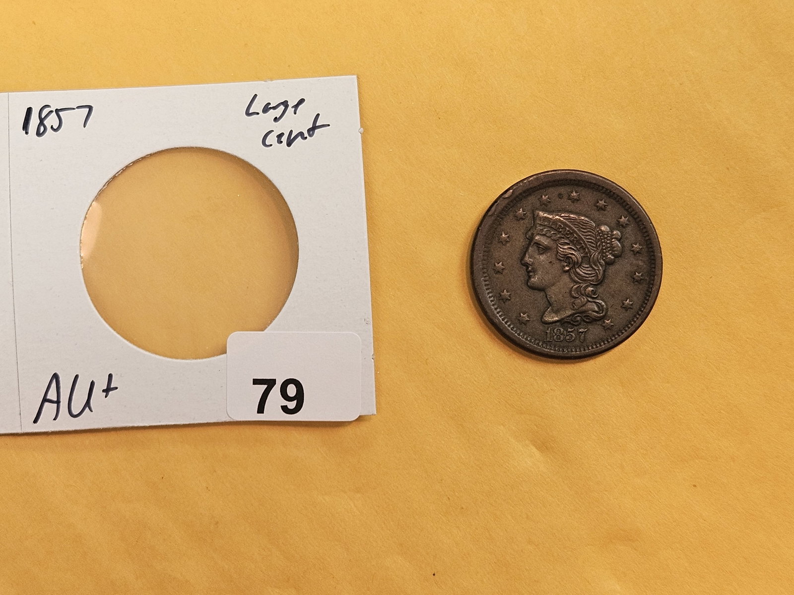 Semi-Key 1857 Braided Hair Large Cent in About Uncirculated plus - 2