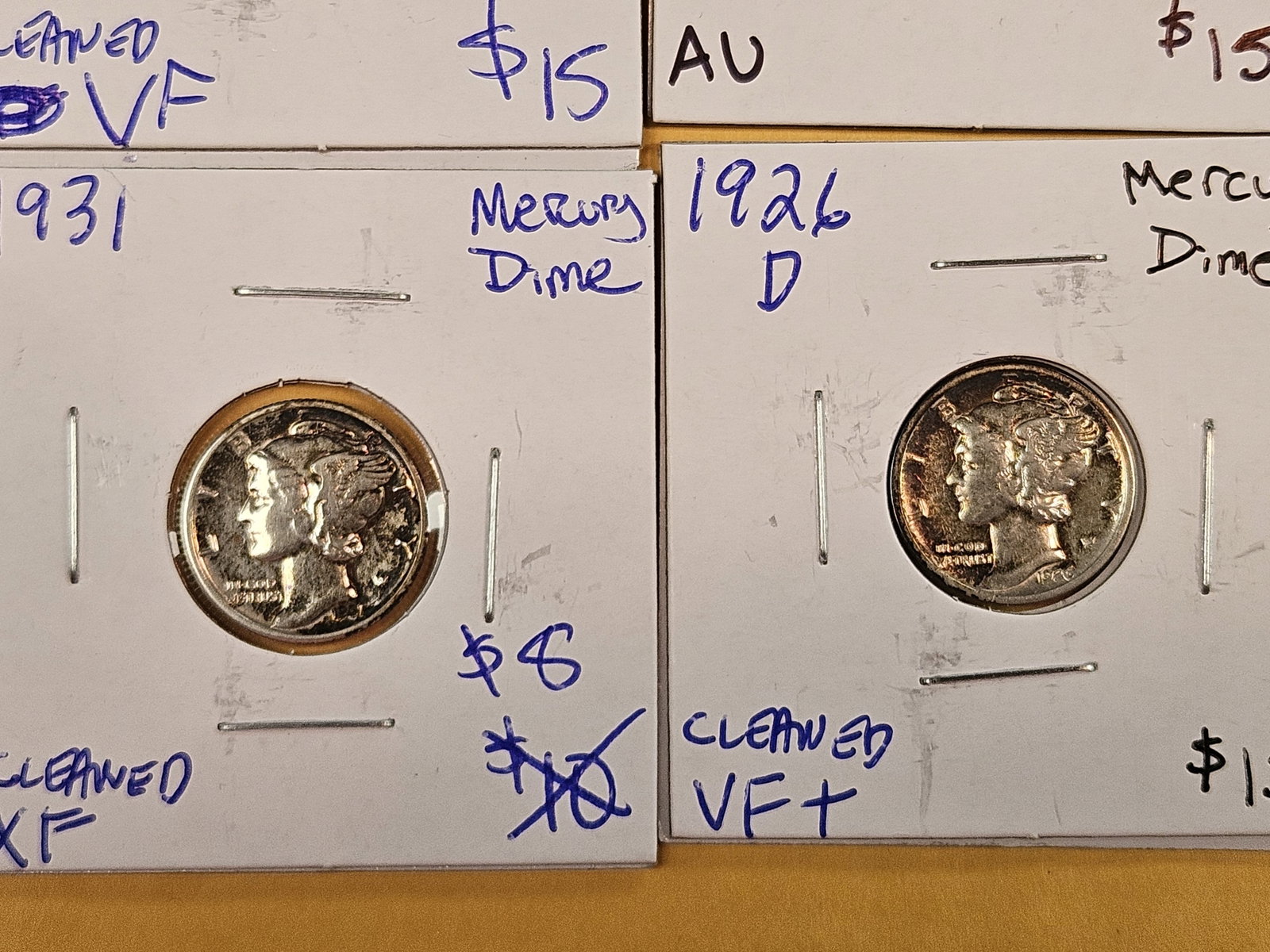 Five mixed silver Mercury Dimes - 3
