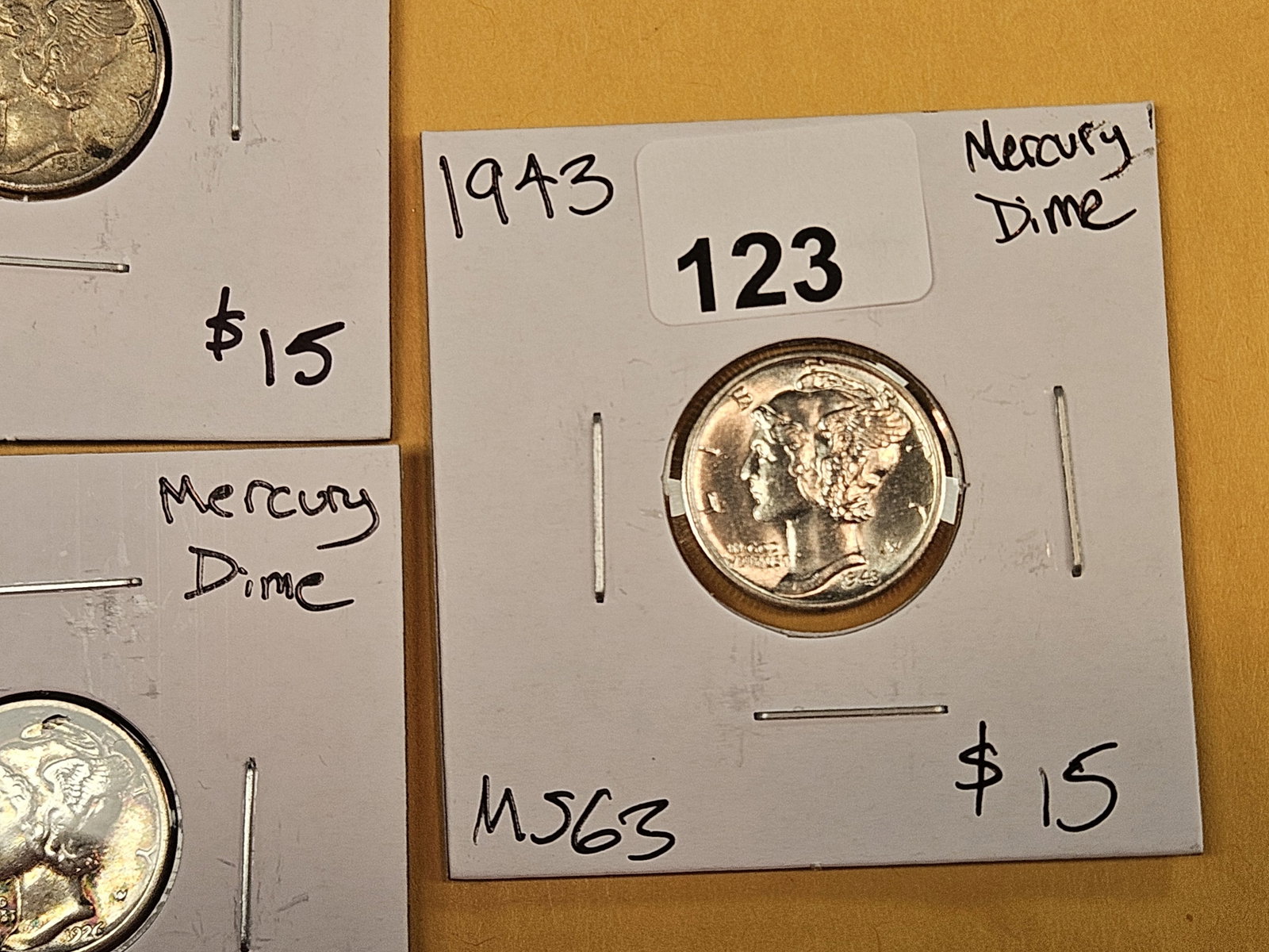 Five mixed silver Mercury Dimes - 4