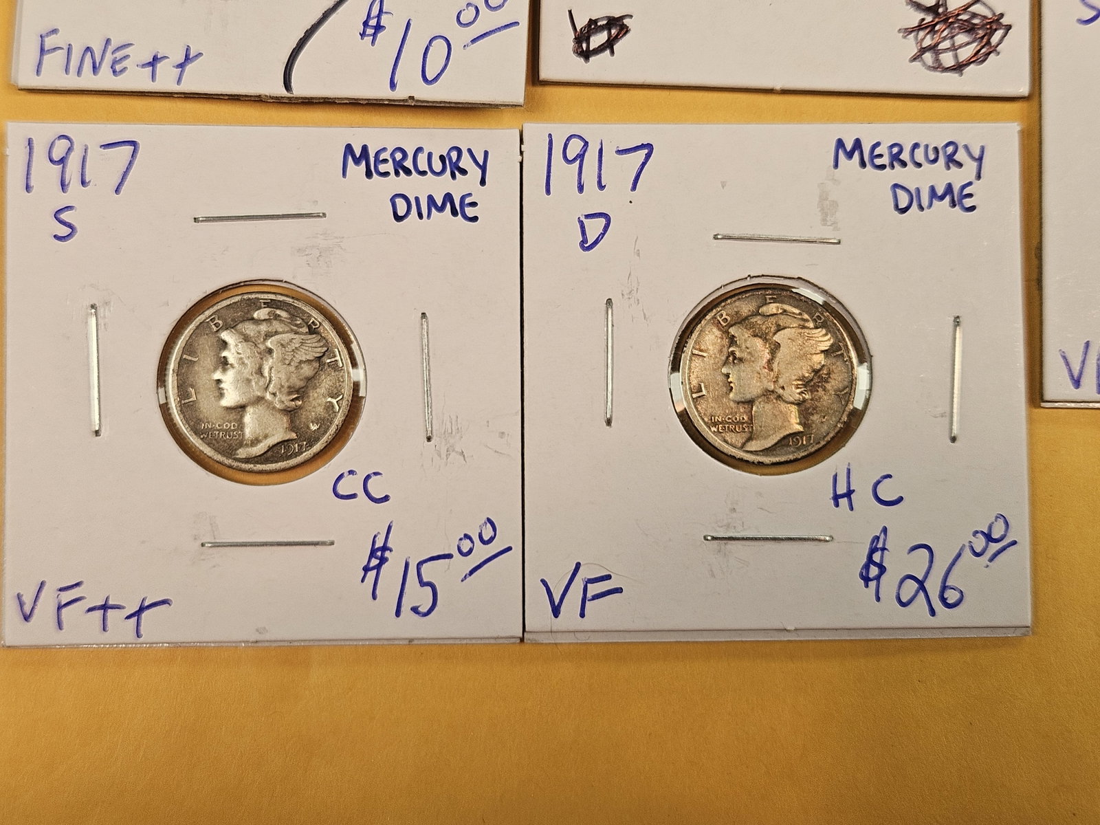 Five mixed silver Mercury Dimes - 3