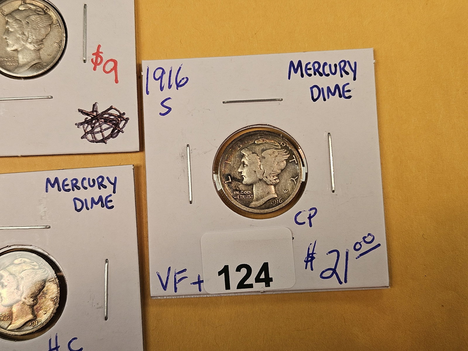 Five mixed silver Mercury Dimes - 4