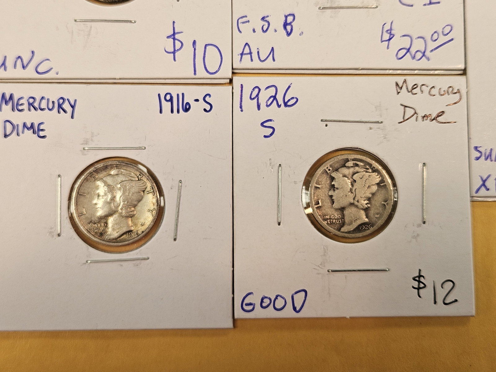 Five mixed silver Mercury Dimes - 3