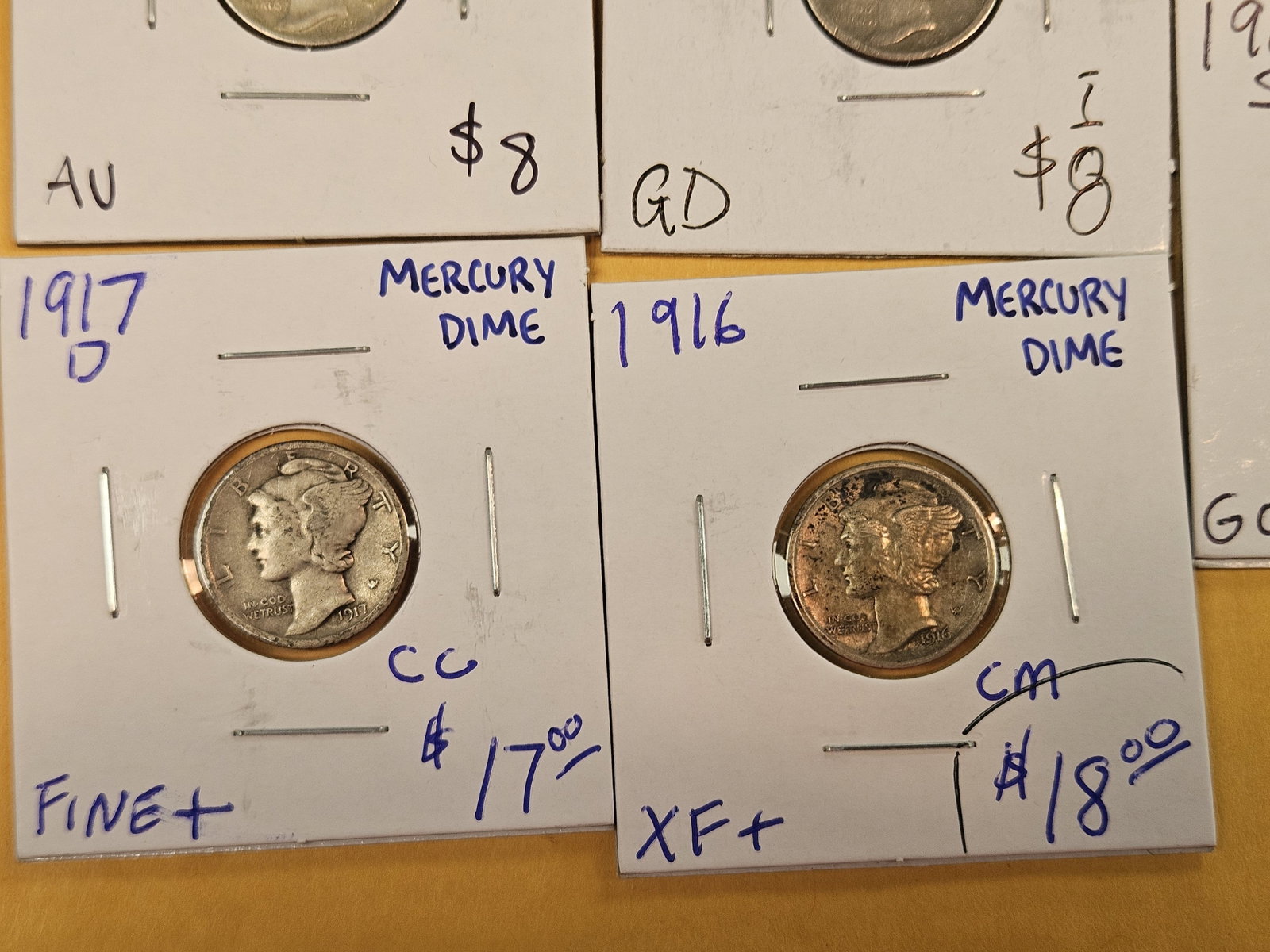 Five mixed silver Mercury Dimes - 3