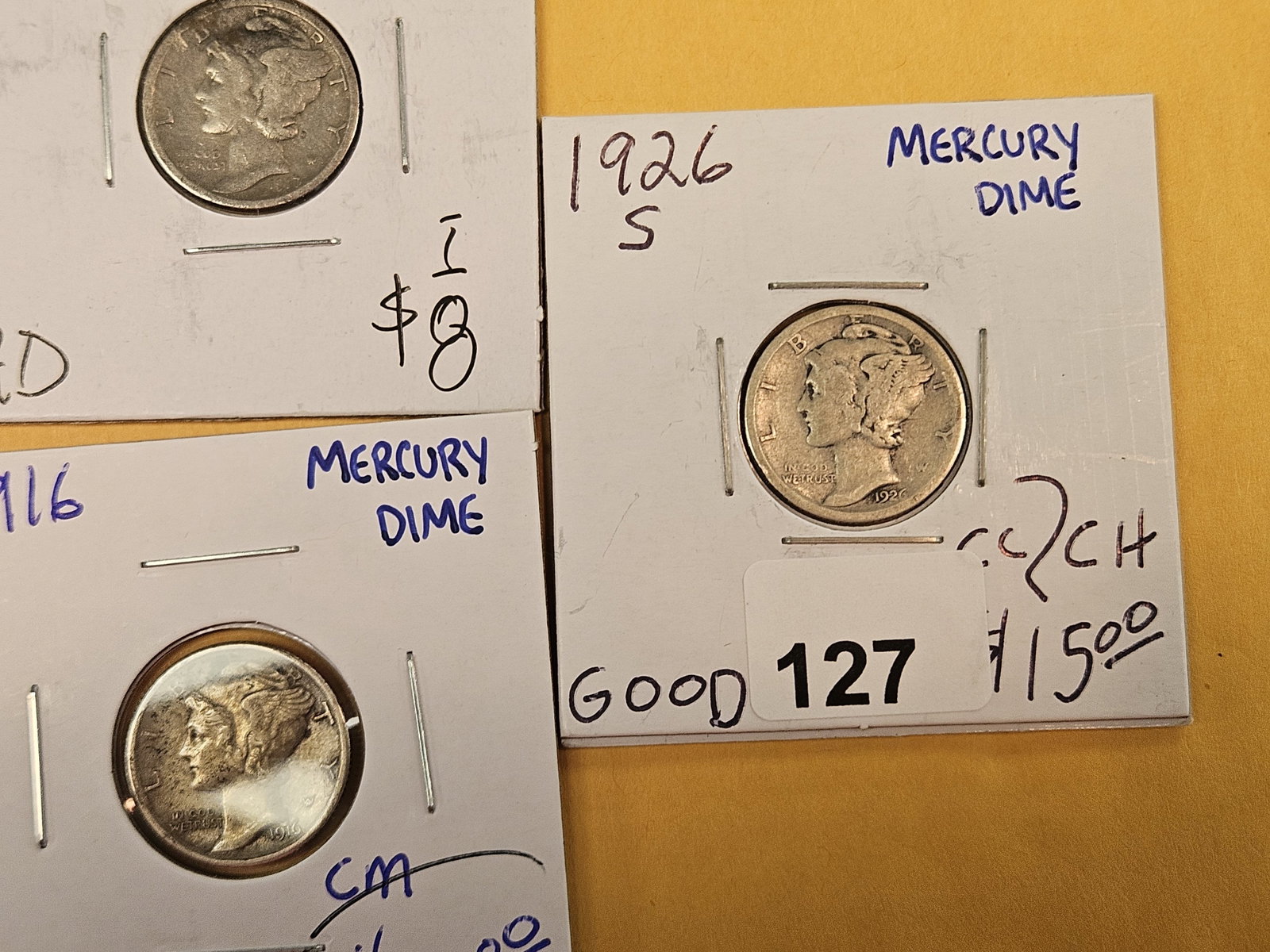 Five mixed silver Mercury Dimes - 4