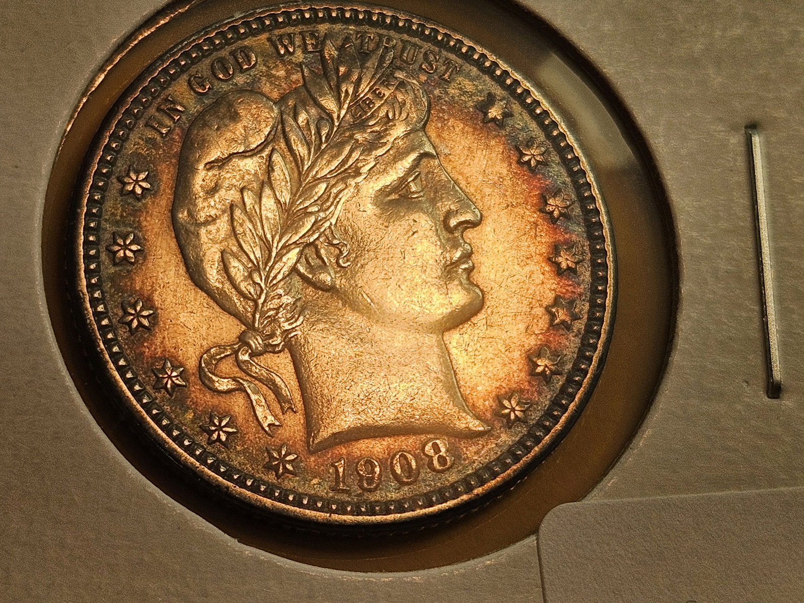 Choice Brilliant Uncirculated 1908-D Barber Quarter - 3