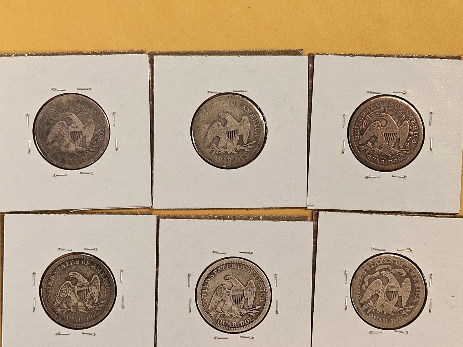 Six mixed Seated Liberty Silver Quarters - 6