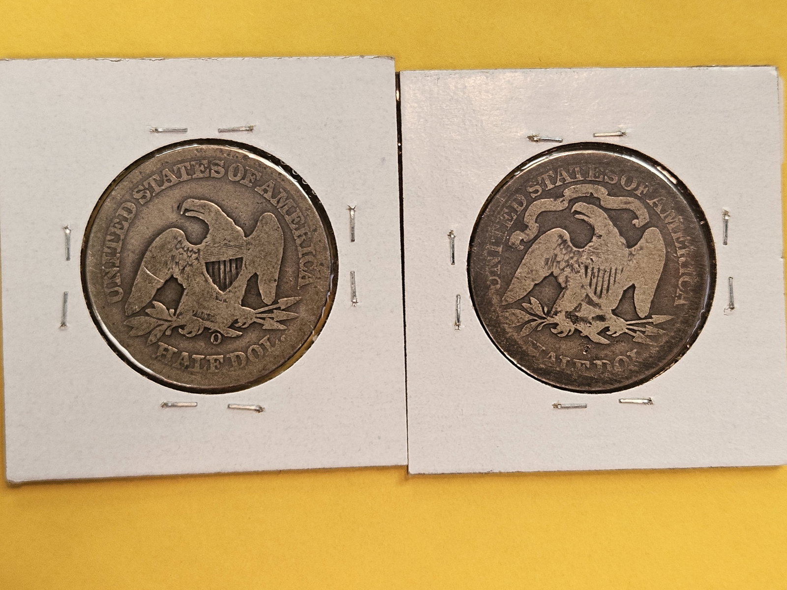 1858-O and 1877 Seated Liberty silver half dollars - 2