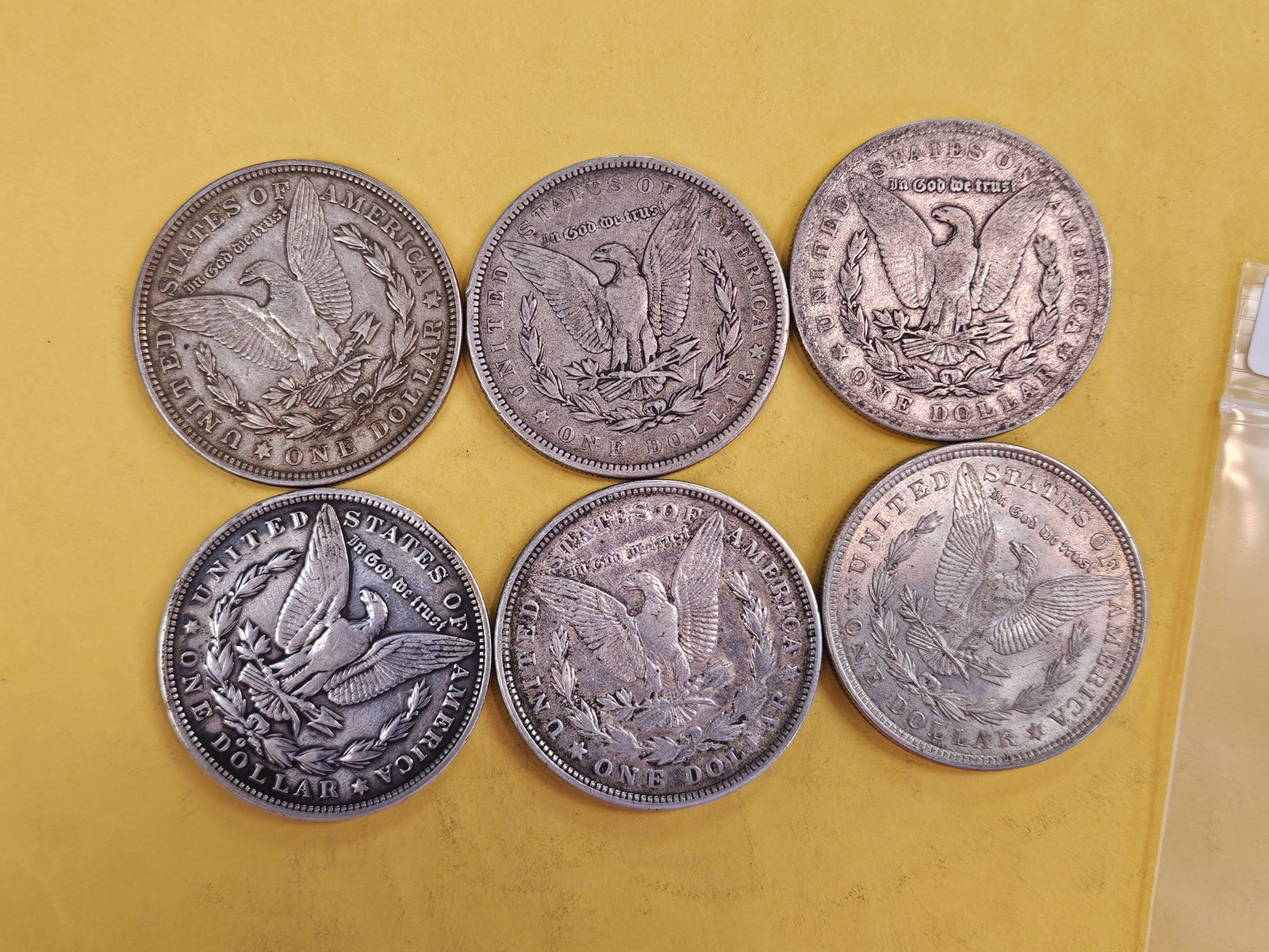 Six mixed Morgan Silver Dollars - 3