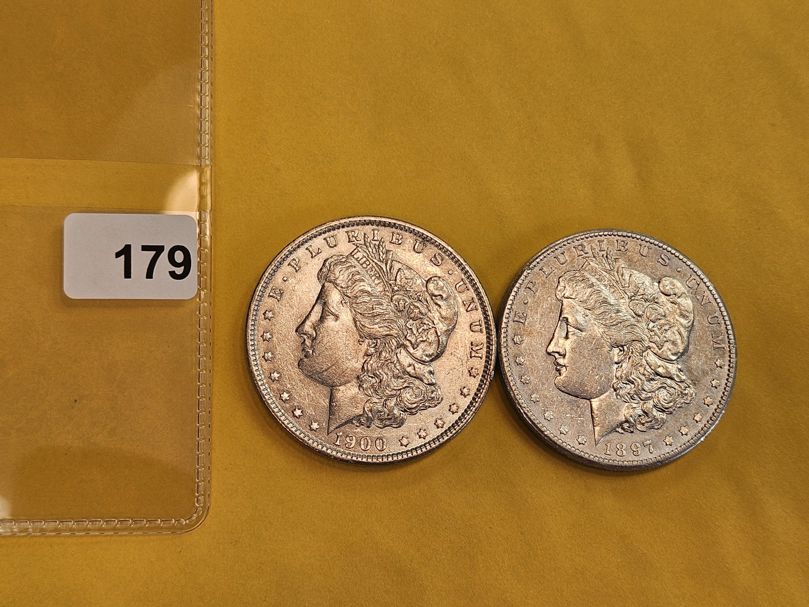 Two About Uncirculated Plus Morgan silver Dollars - 2