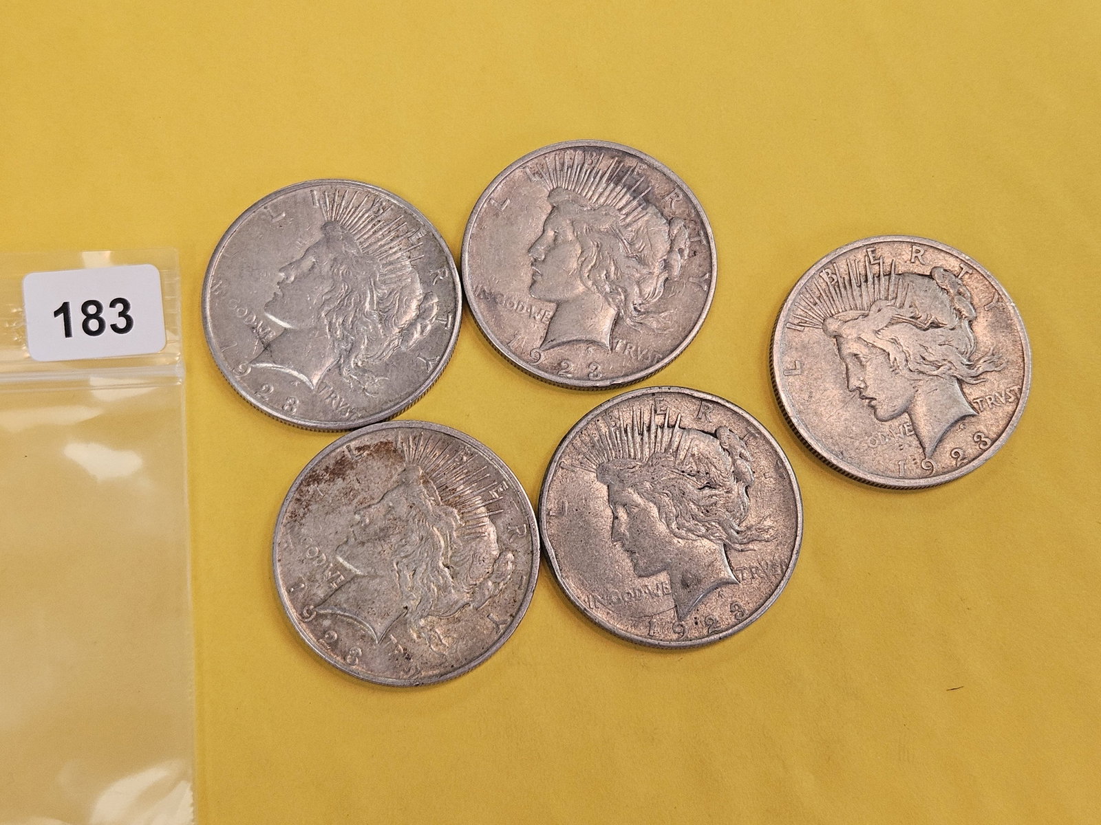 Five mixed Peace Silver Dollars - 2
