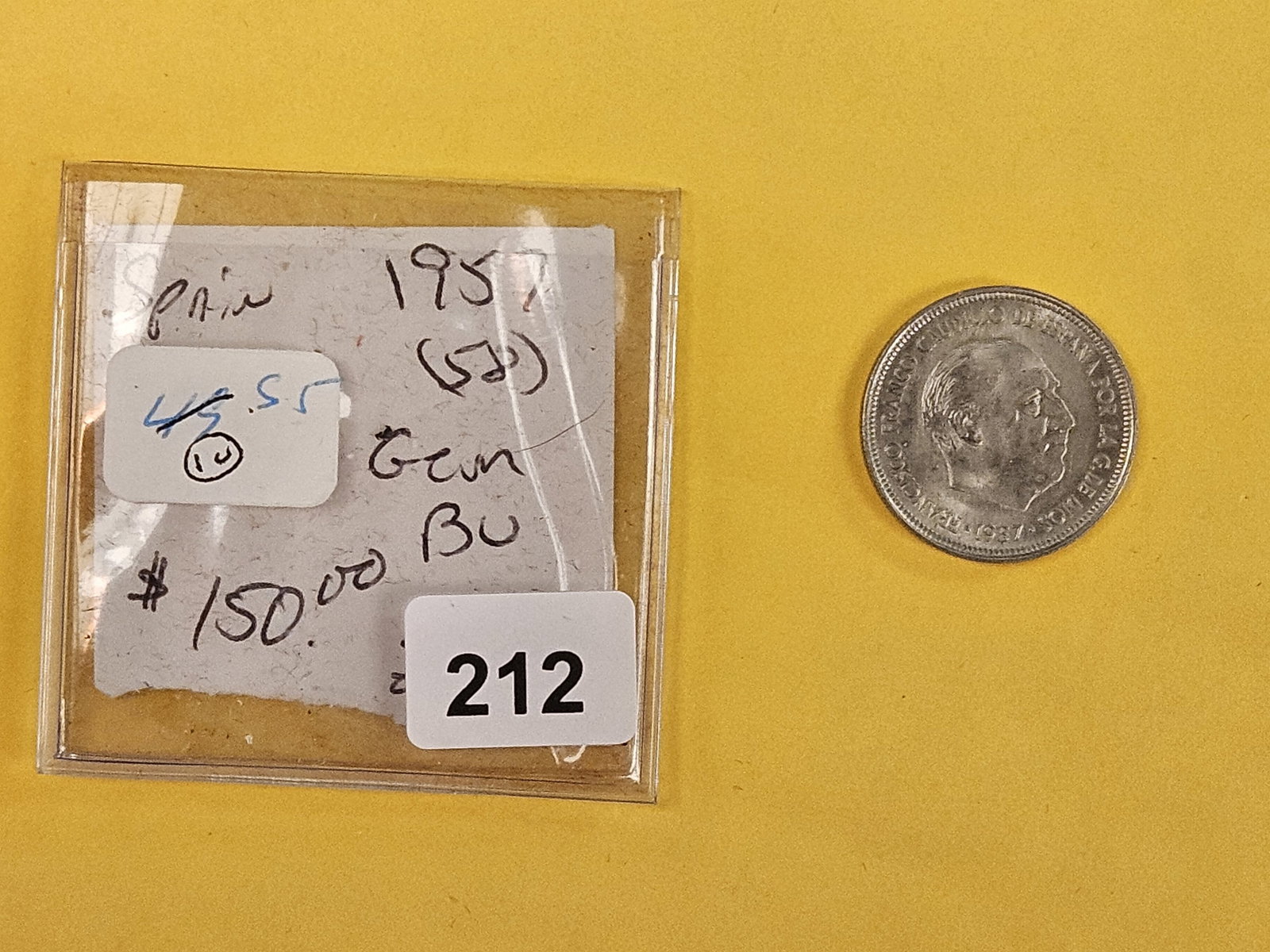 Key Variety! 1957 (58) Spain 5 pesetas - 2
