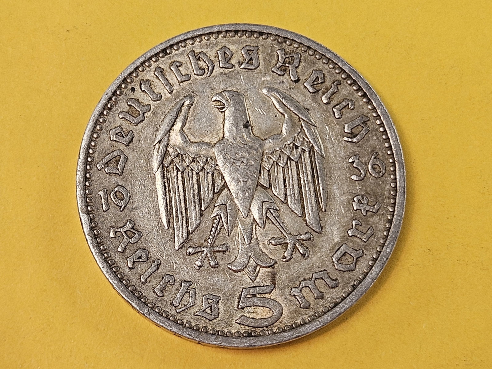About Uncirculated German silver 5 reichsmark - 3